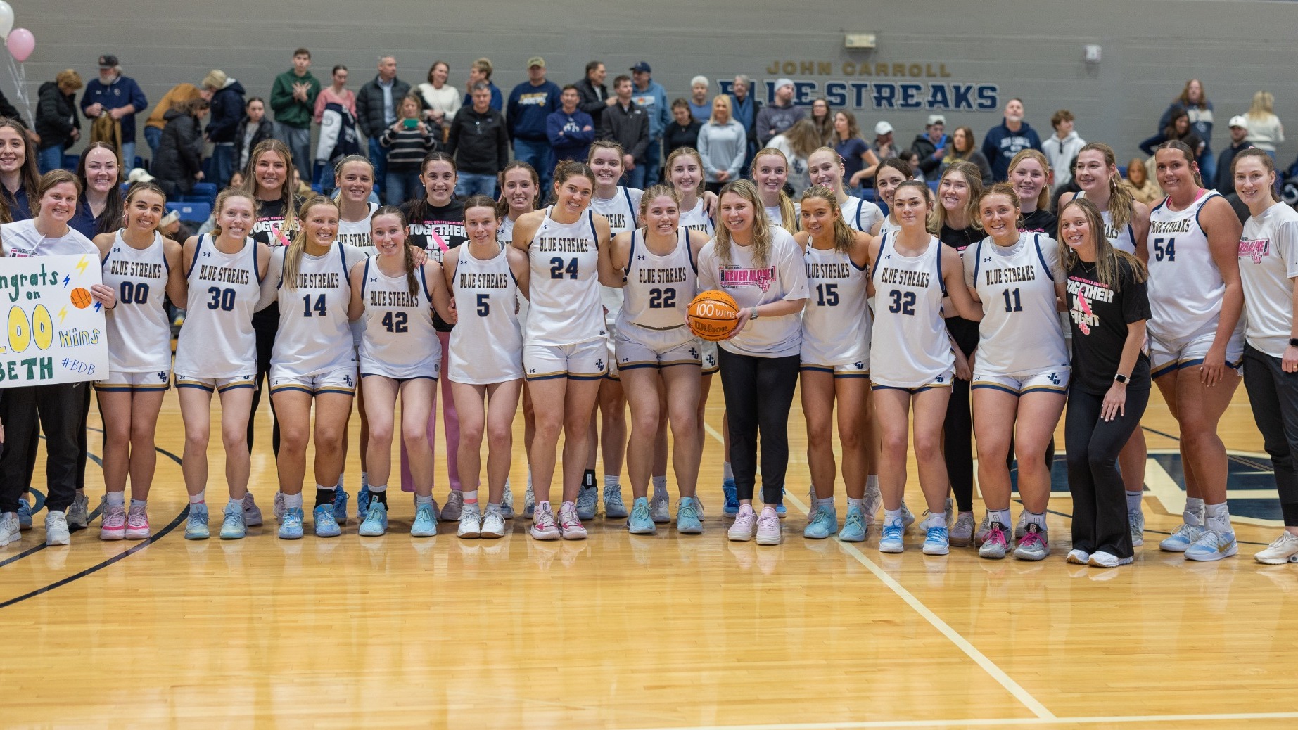 JCU WBB after Beth Andrews 100th win