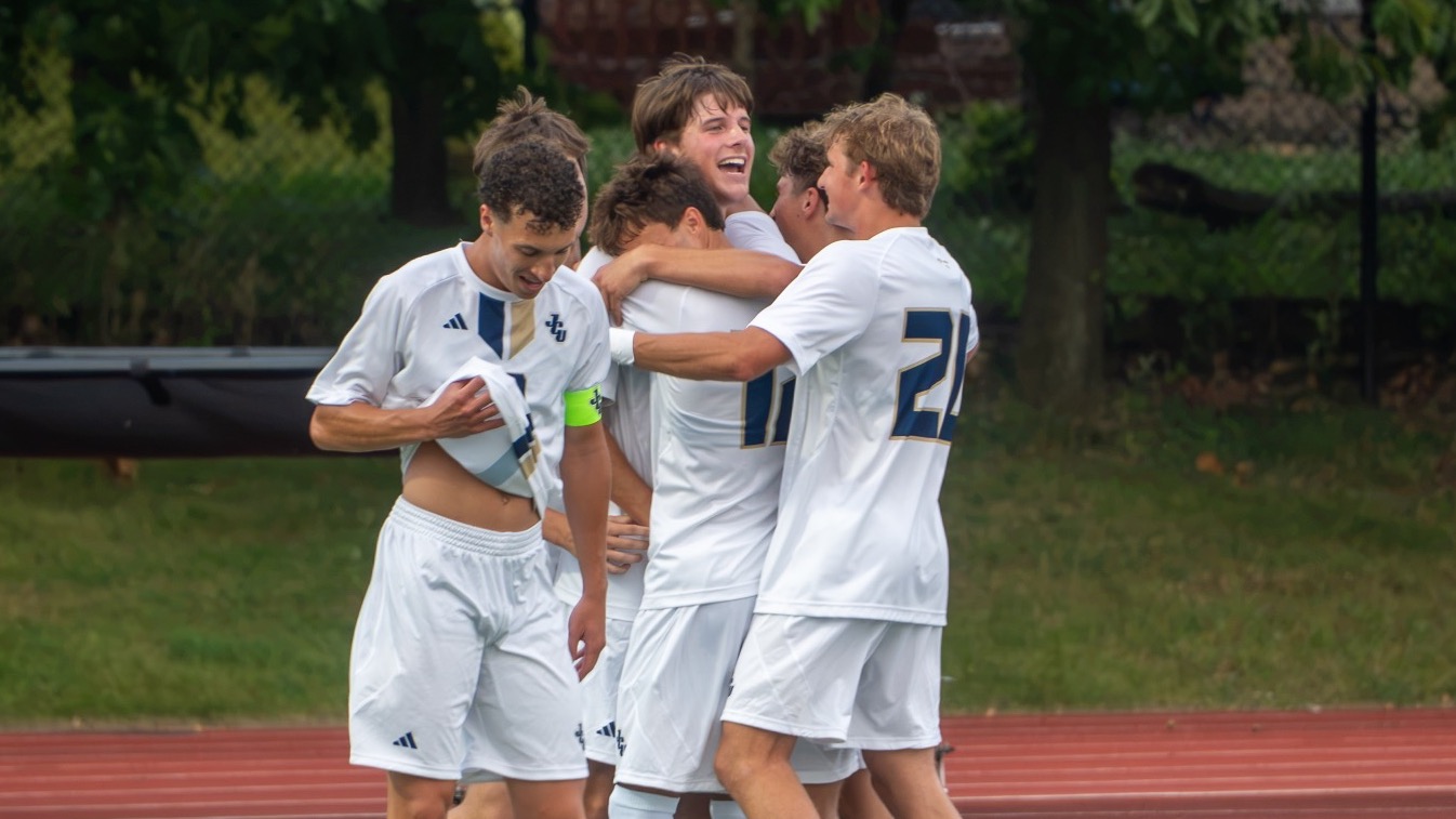 Men's Soccer celebration after Noah Schmidt goal on 9-1-26
