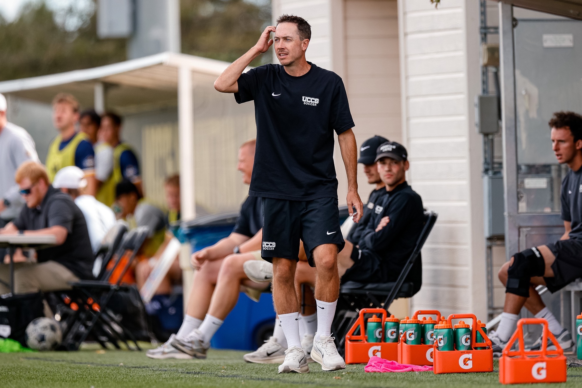 Sep 28, 2025; Colorado Springs, CO, USA; The UCCS Mountain Lions hosted the Regis University Rangers in men’s soccer at Mountain Lion Stadium. Credit: Isaiah J. Downing