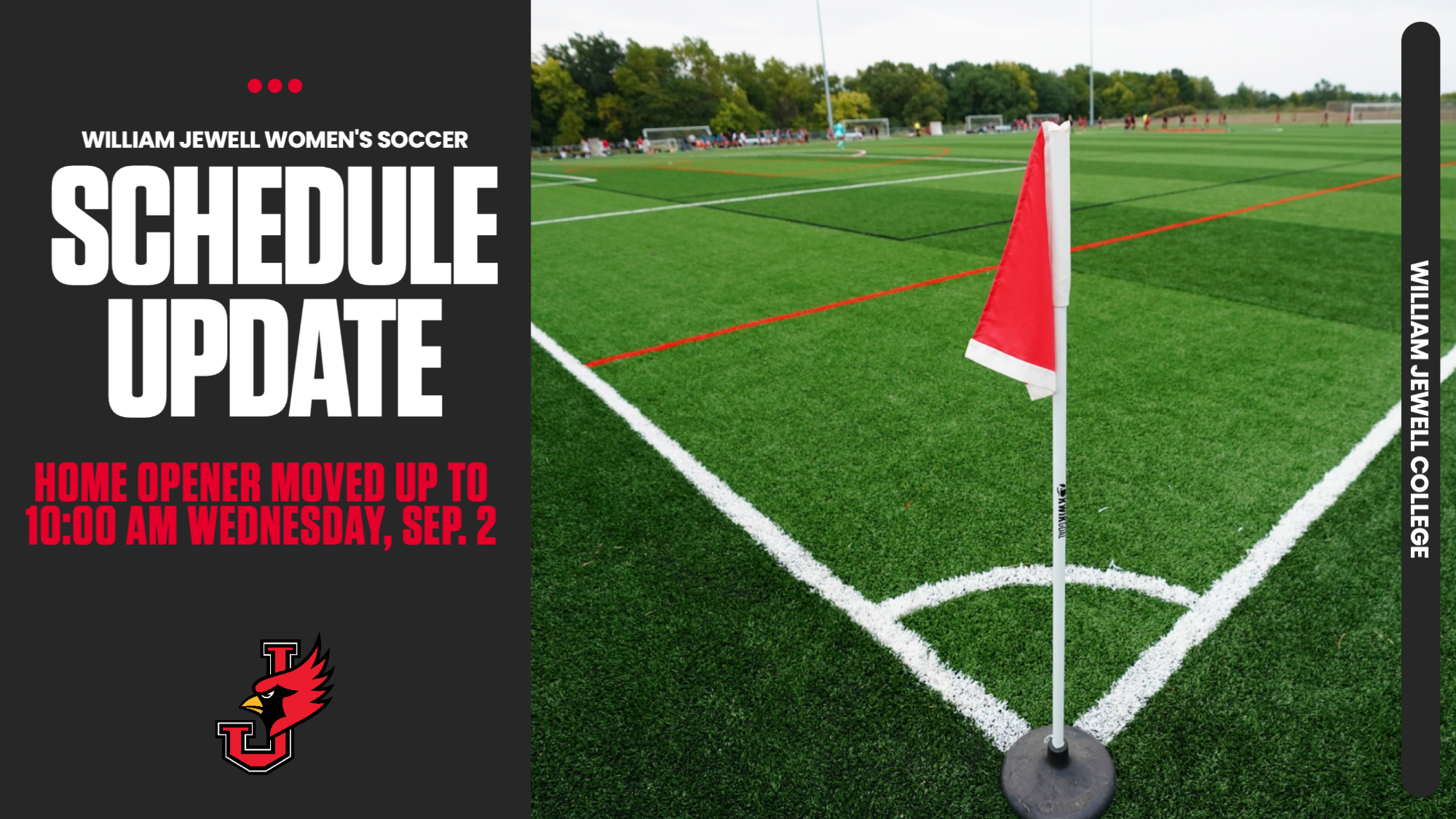 Womens soccer schedule update, home opener moved to 10:00 am on Wednesday Sep 2