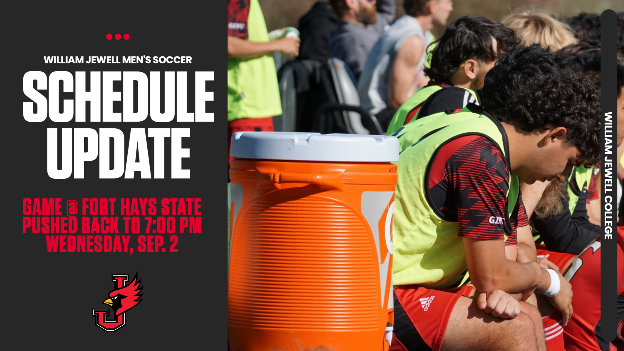 Men's Soccer Schedule Update, Game @ Fort Hays state moved back to 7:00 PM on Wednesday Sep. 2