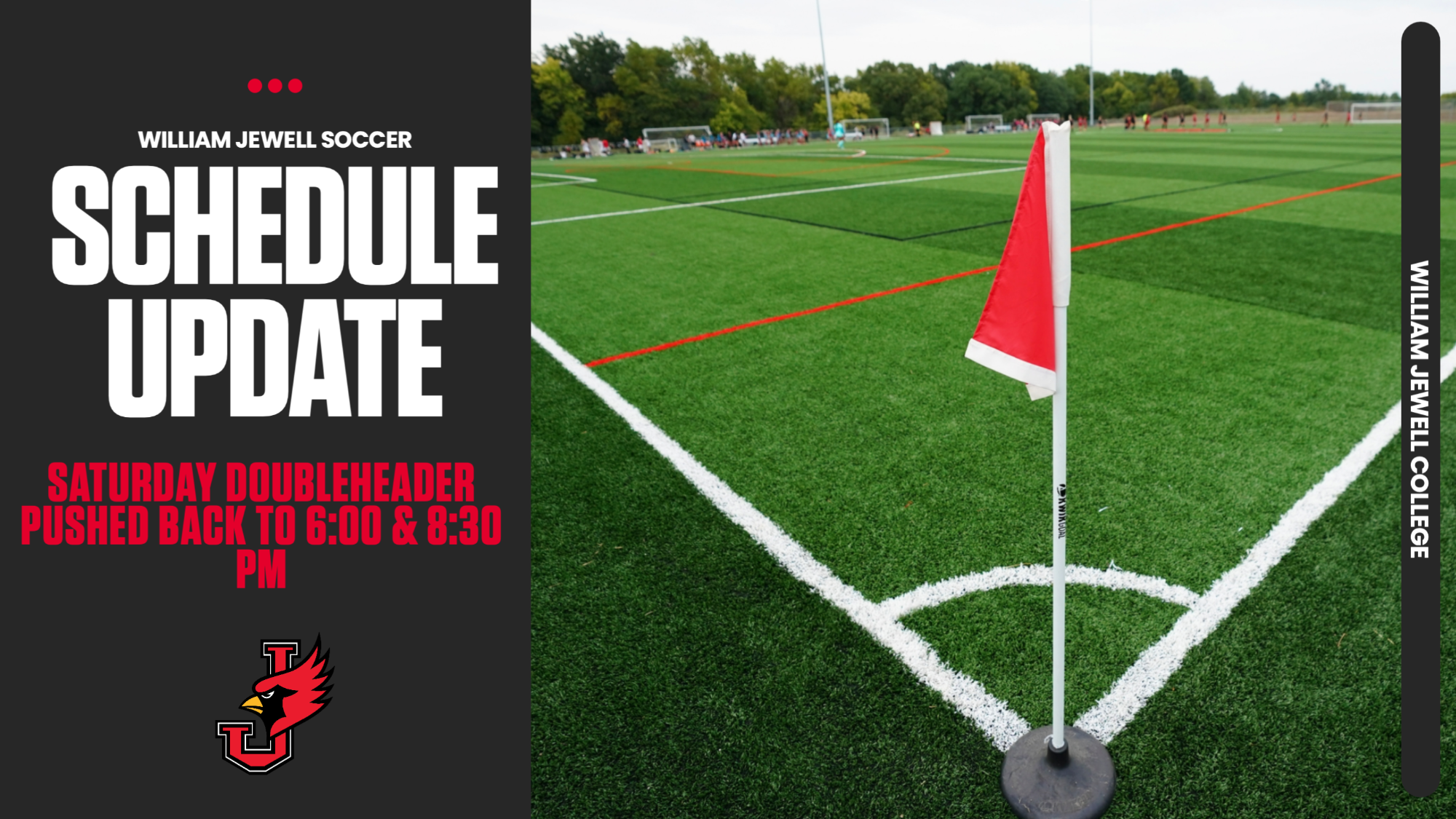 William Jewell Soccer Saturday doubleheader pushed back to 6:00 & 8:30 PM