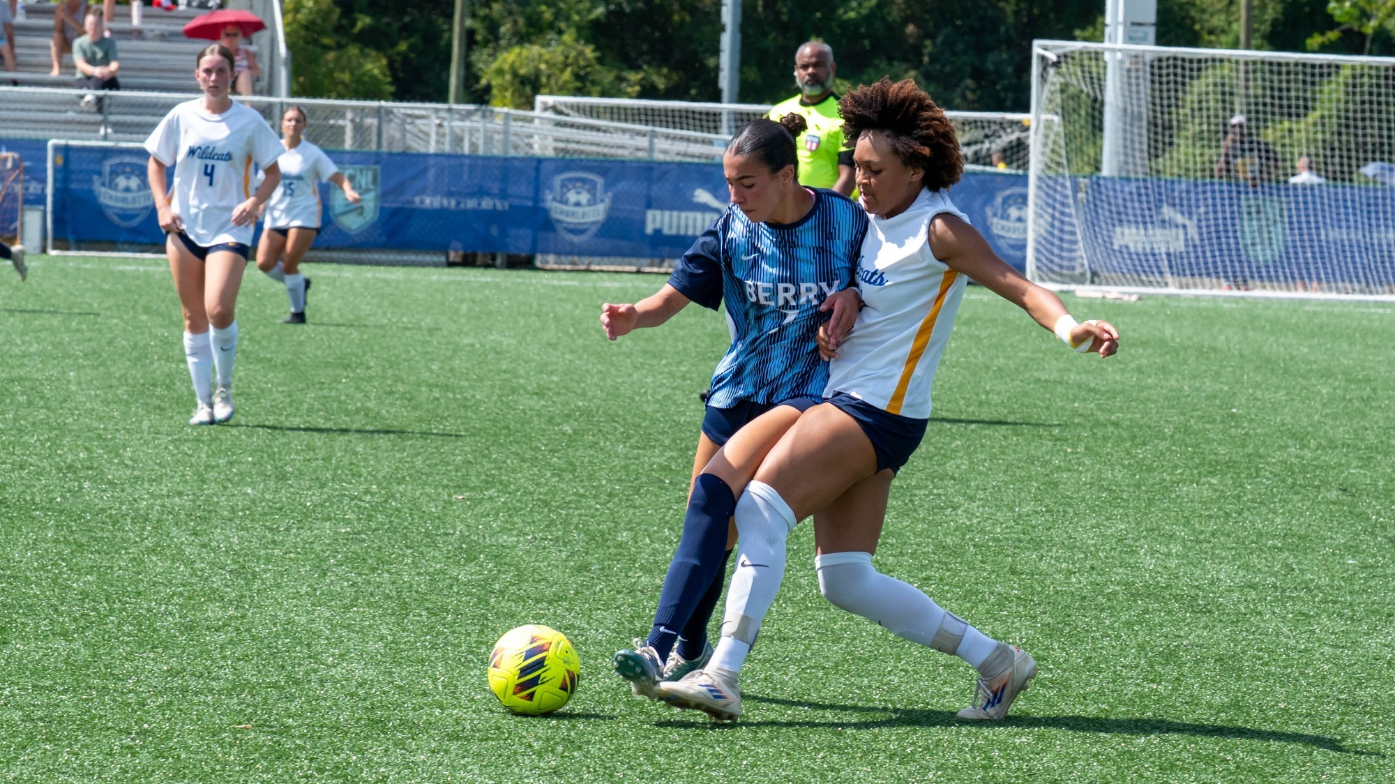 women battling for a soccer ball
