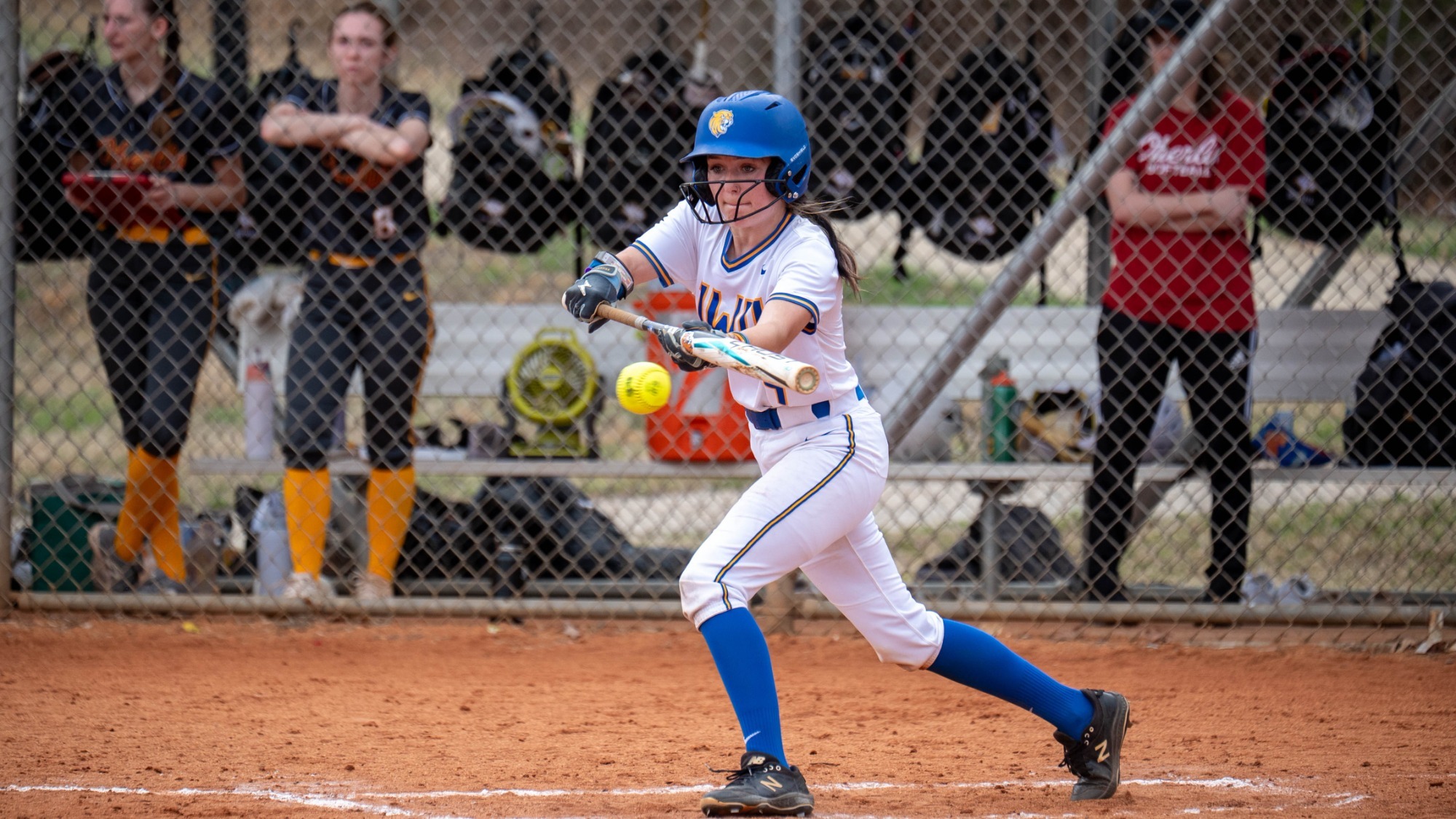 woman bunting a softball