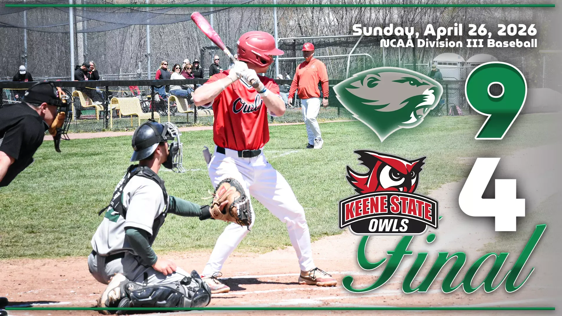 Keene State baseball player Trevor Snow awaiting a pitch