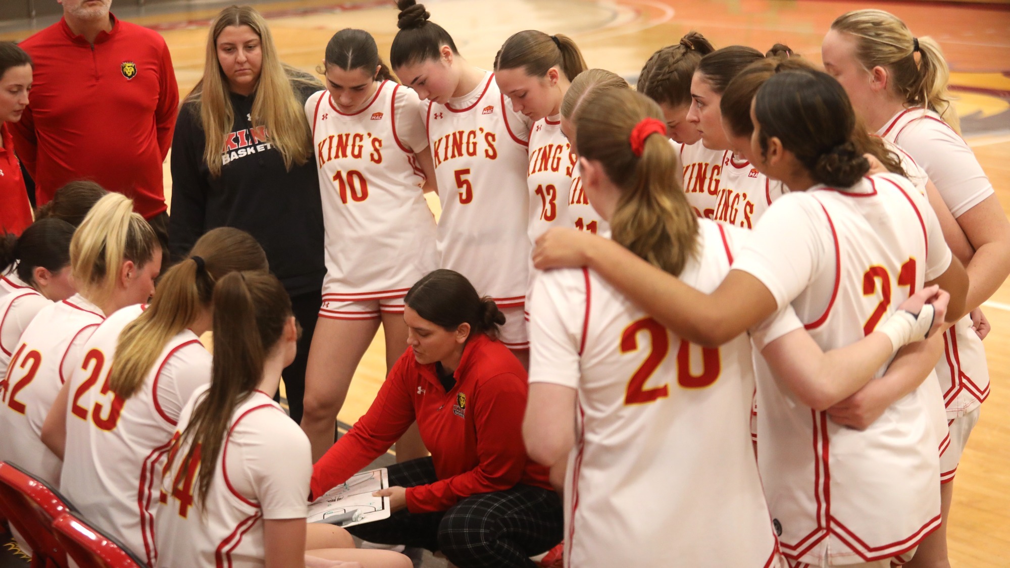 Team huddle and Coach Hadzimichalis