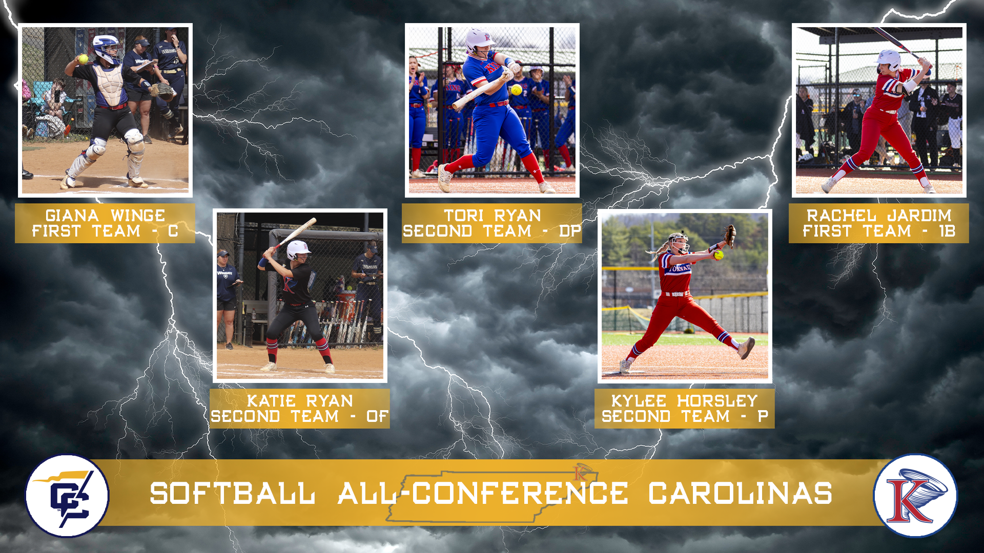 2025 Softball All Conference - Rachel Jardim, Tori Ryan, Katie Ryan, Giana Winge, Kylee Horsley