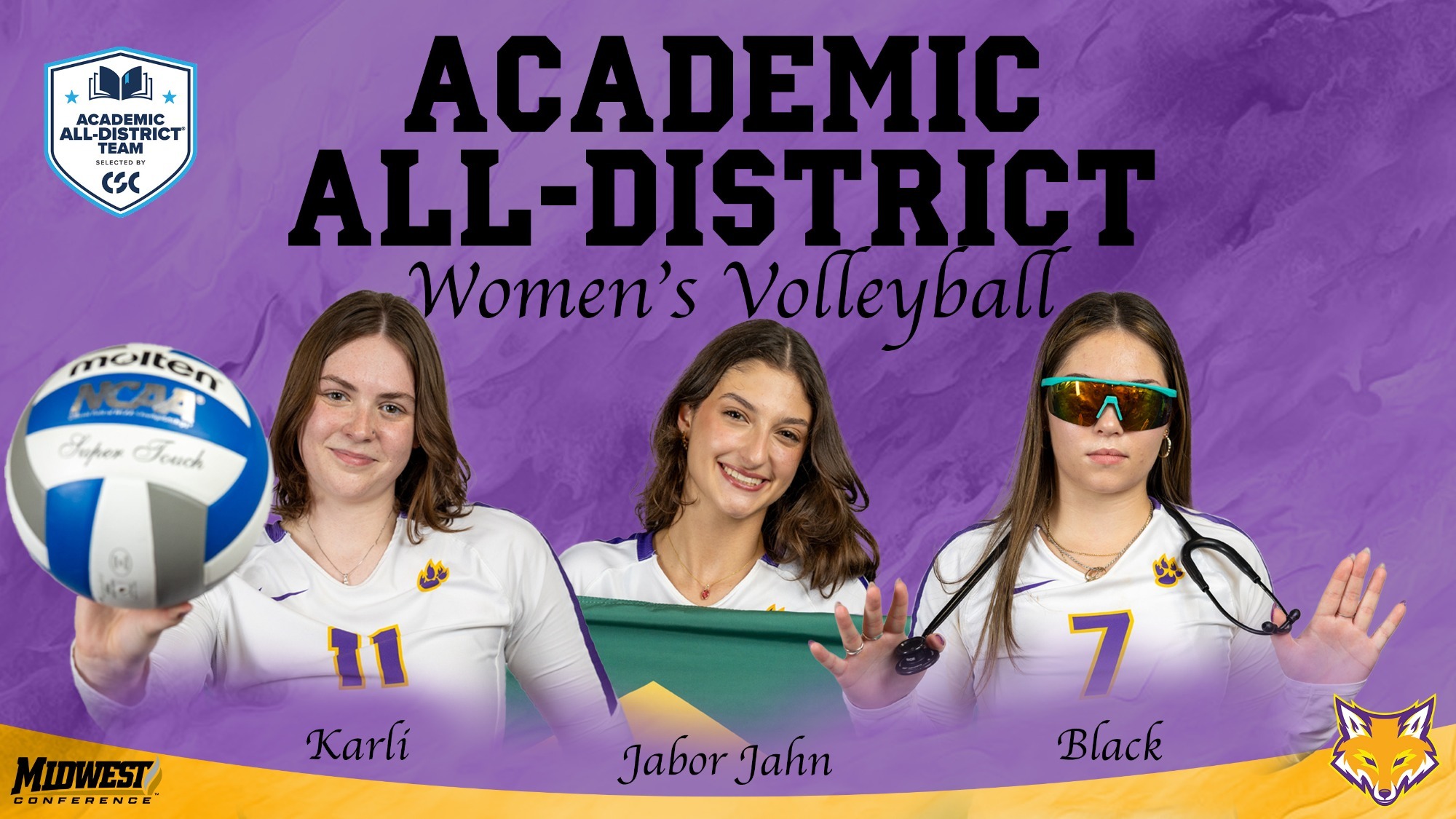 Lydia Karli, Maria Jabor Jahn and Sam Black, Knox’s 2025 Academic All-District Selections in Volleyball