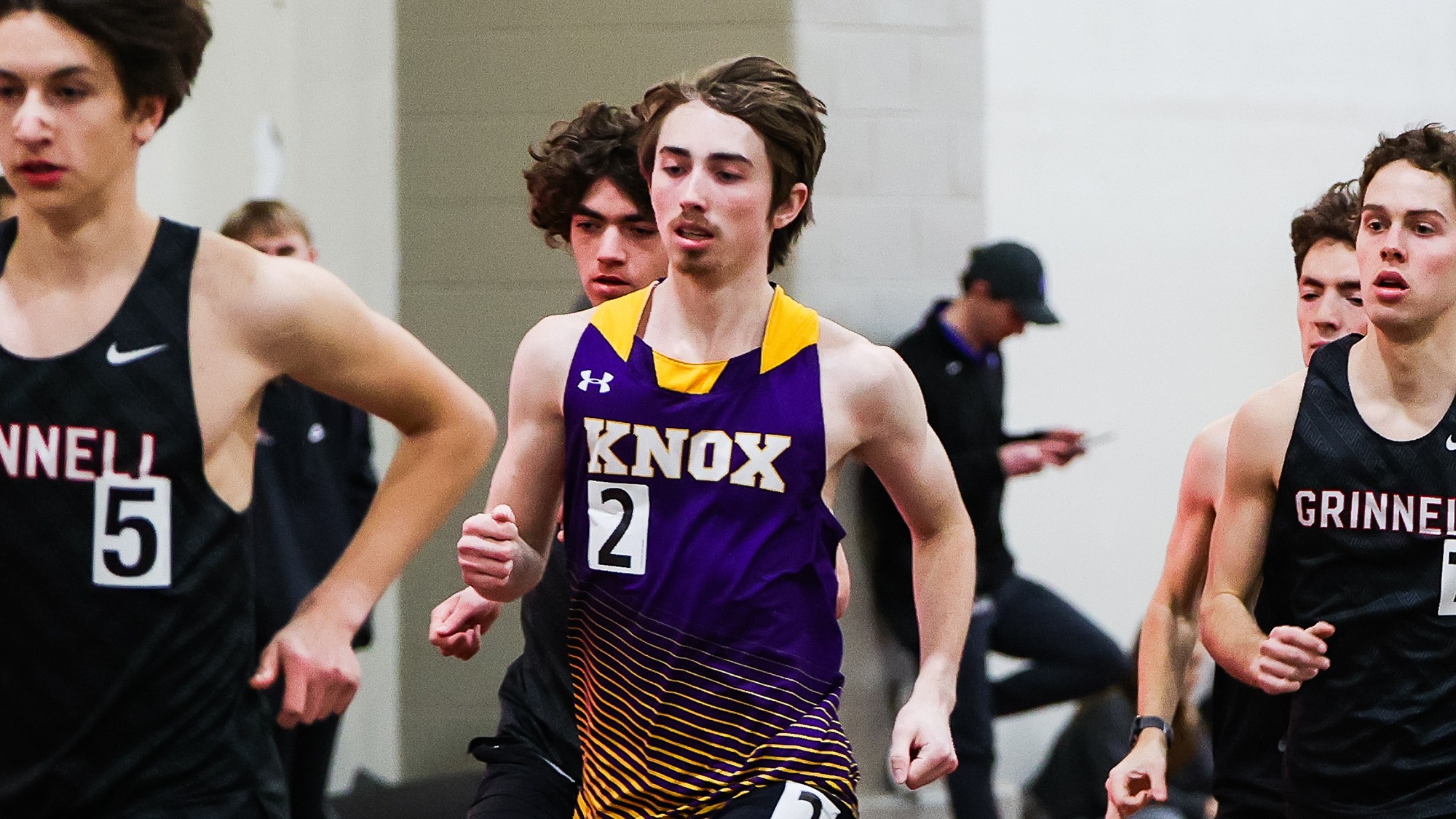 Lance Miller at the start of the 5000 meter race at the Midwest Conference Championships, Feb. 28, 2025