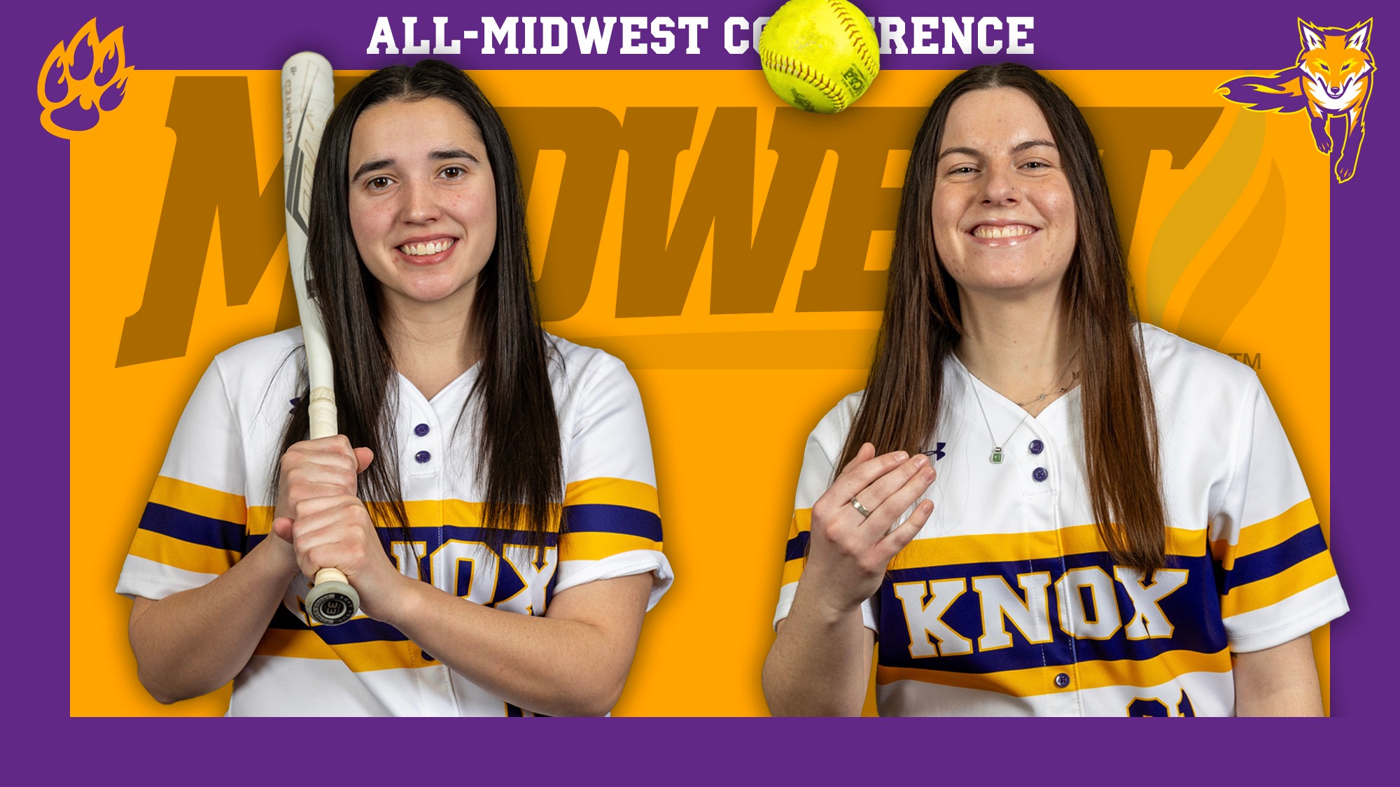 Haylee Carpenter and Maddie Poetzinger, Knox 2025 All-MWC selections in softball