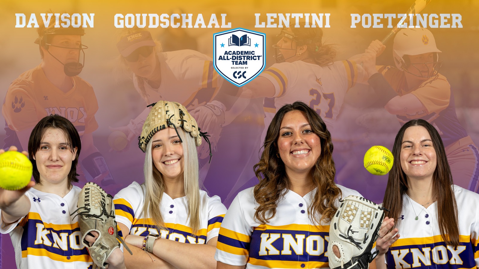 2025 Softball Academic All-District selections — Claire Davison, Taylor Goudschaal, Janet Lentini and Maddie Poetzinger