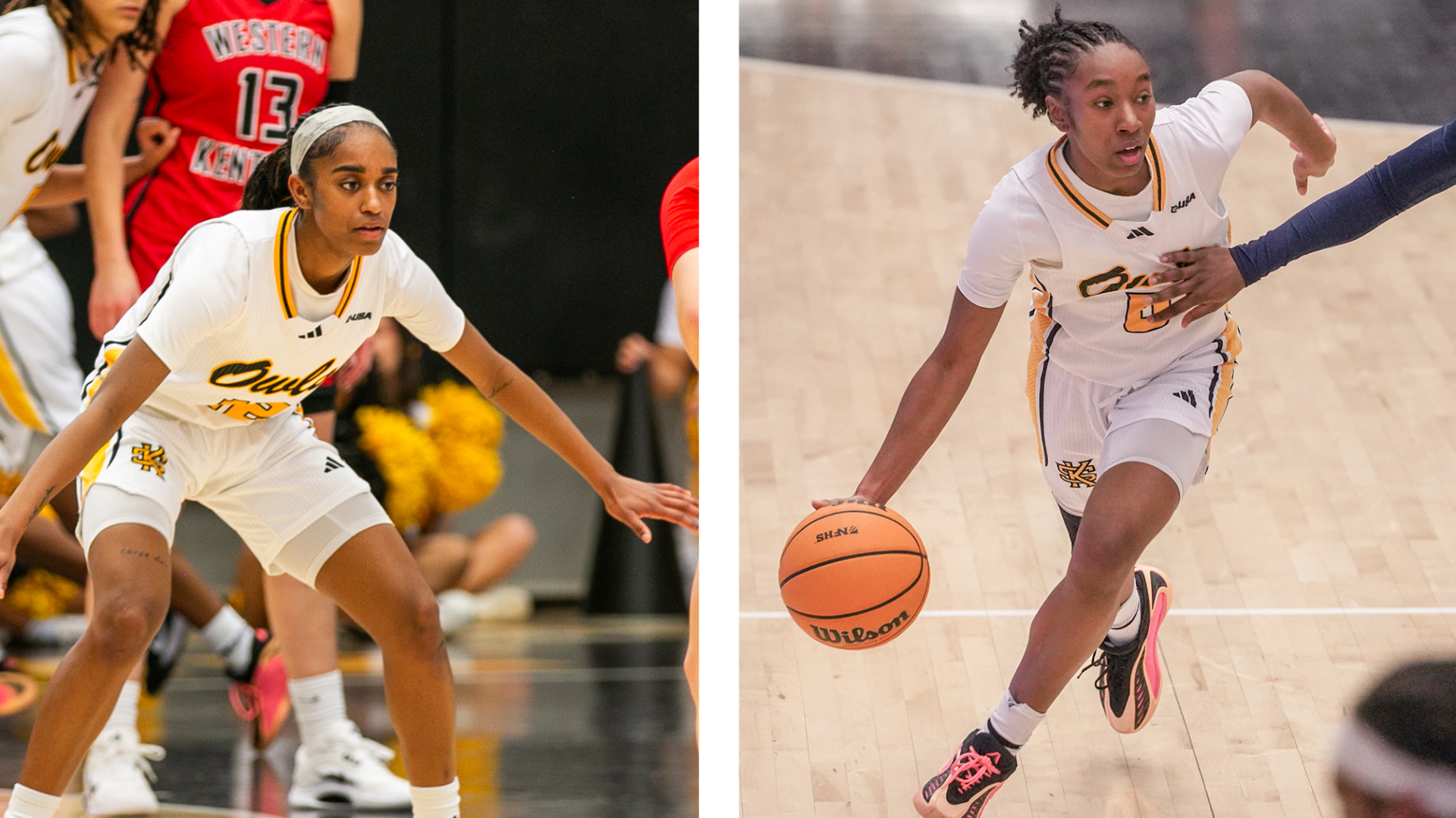 Kennesaw State women's basketball's Kaelyn Flowers and Kailyn Fields.