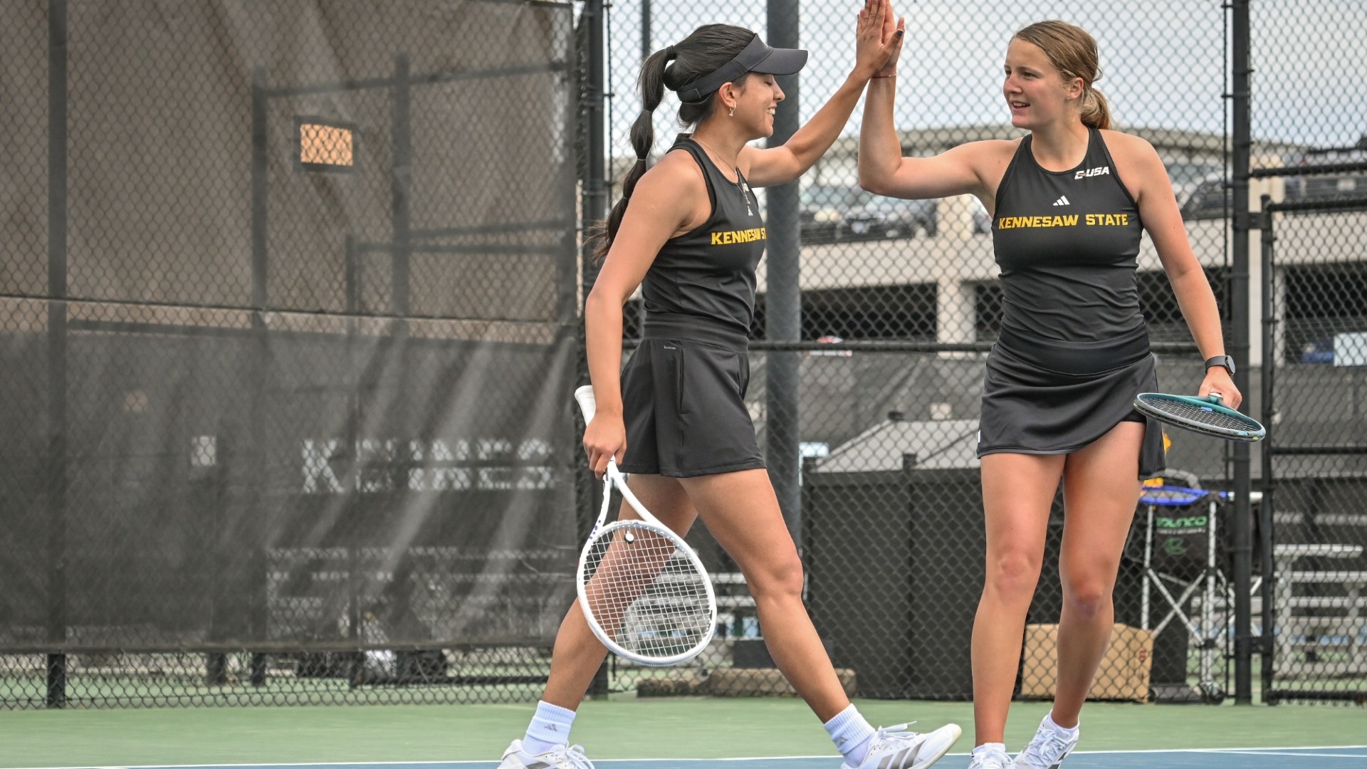 Kennesaw State women's tennis player Sofia Madrid and Ema Baraniakova