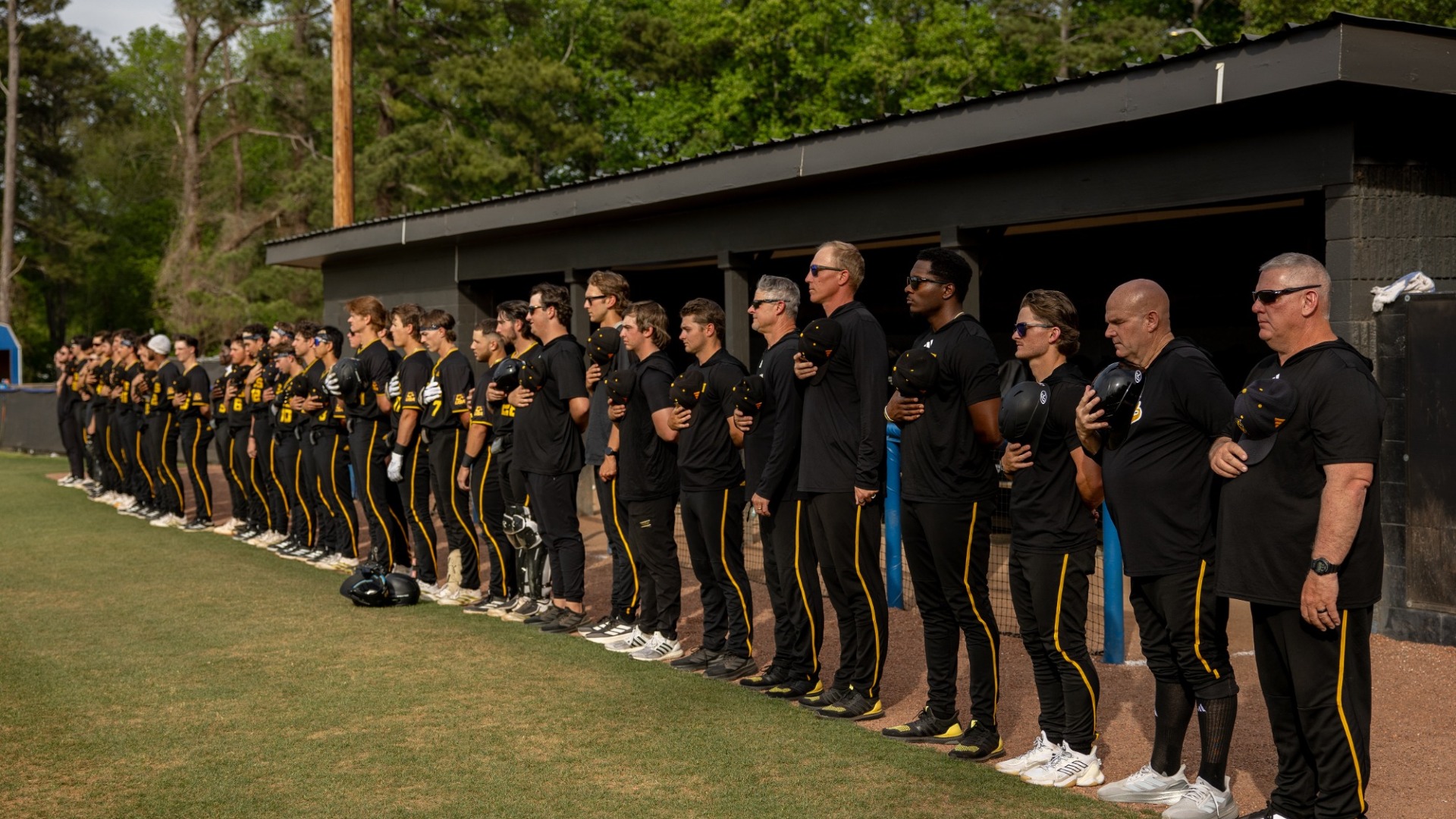 KSU Baseball lined up for the National Anthem