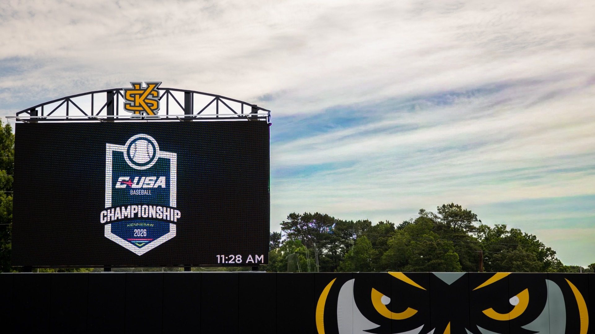 CUSA Championship logo on the videoboard at Mickey Dunn Stadium
