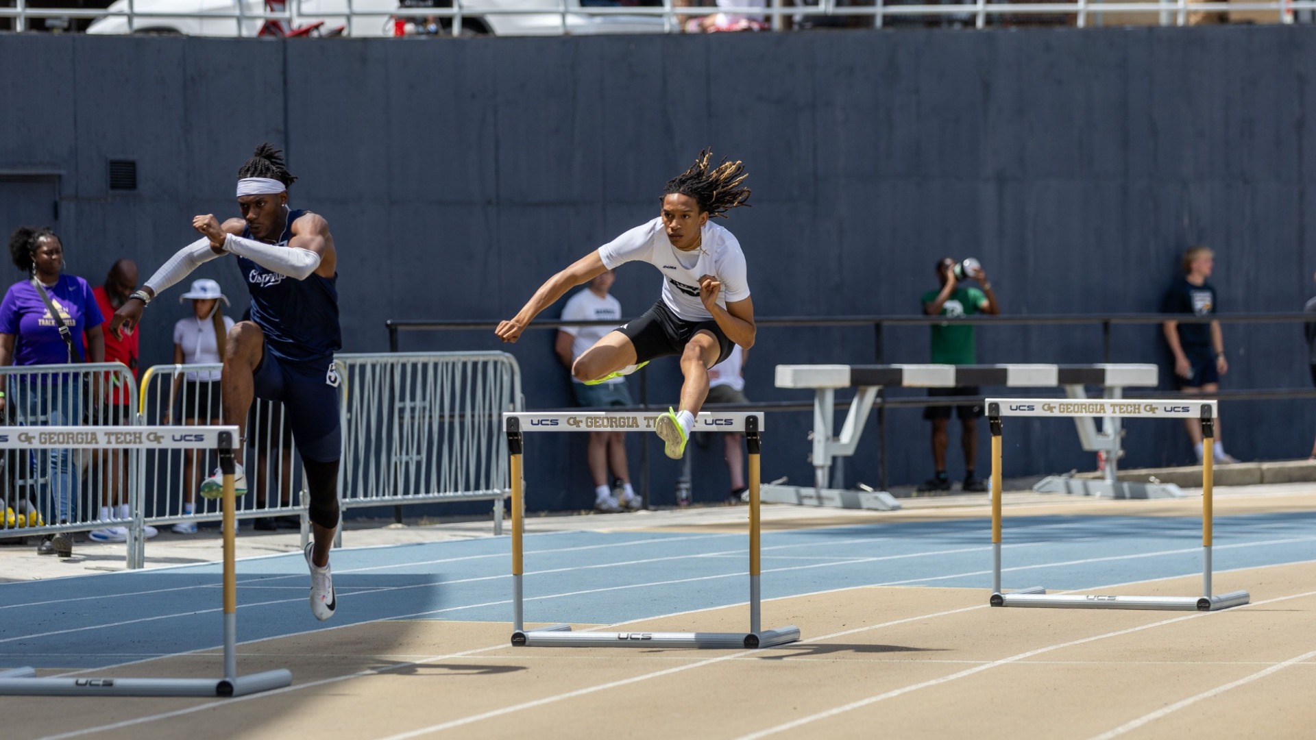 Marion Clark hurdling at GT 