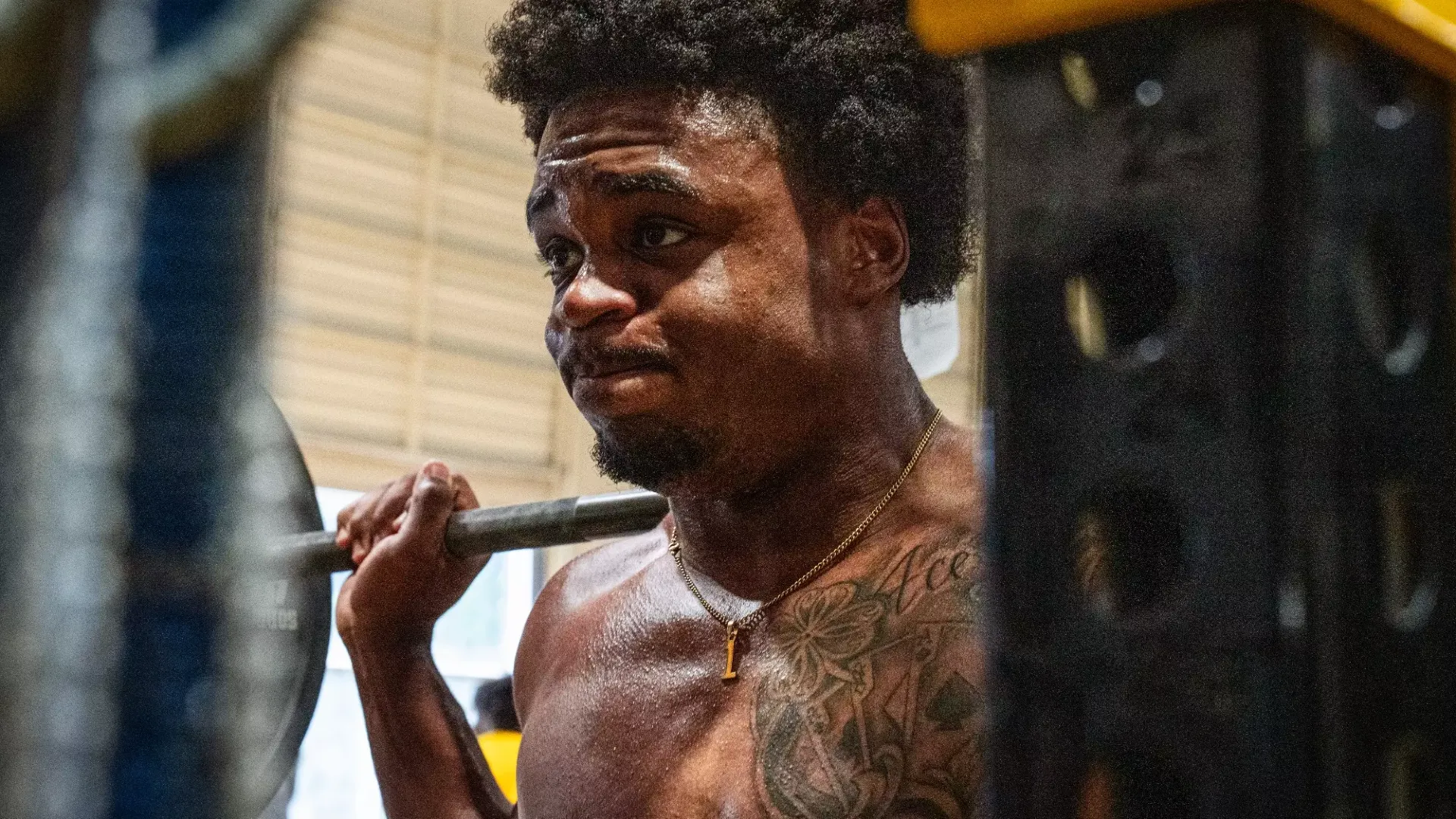 Kennesaw State running back Latrelle Murrell in the weight room.