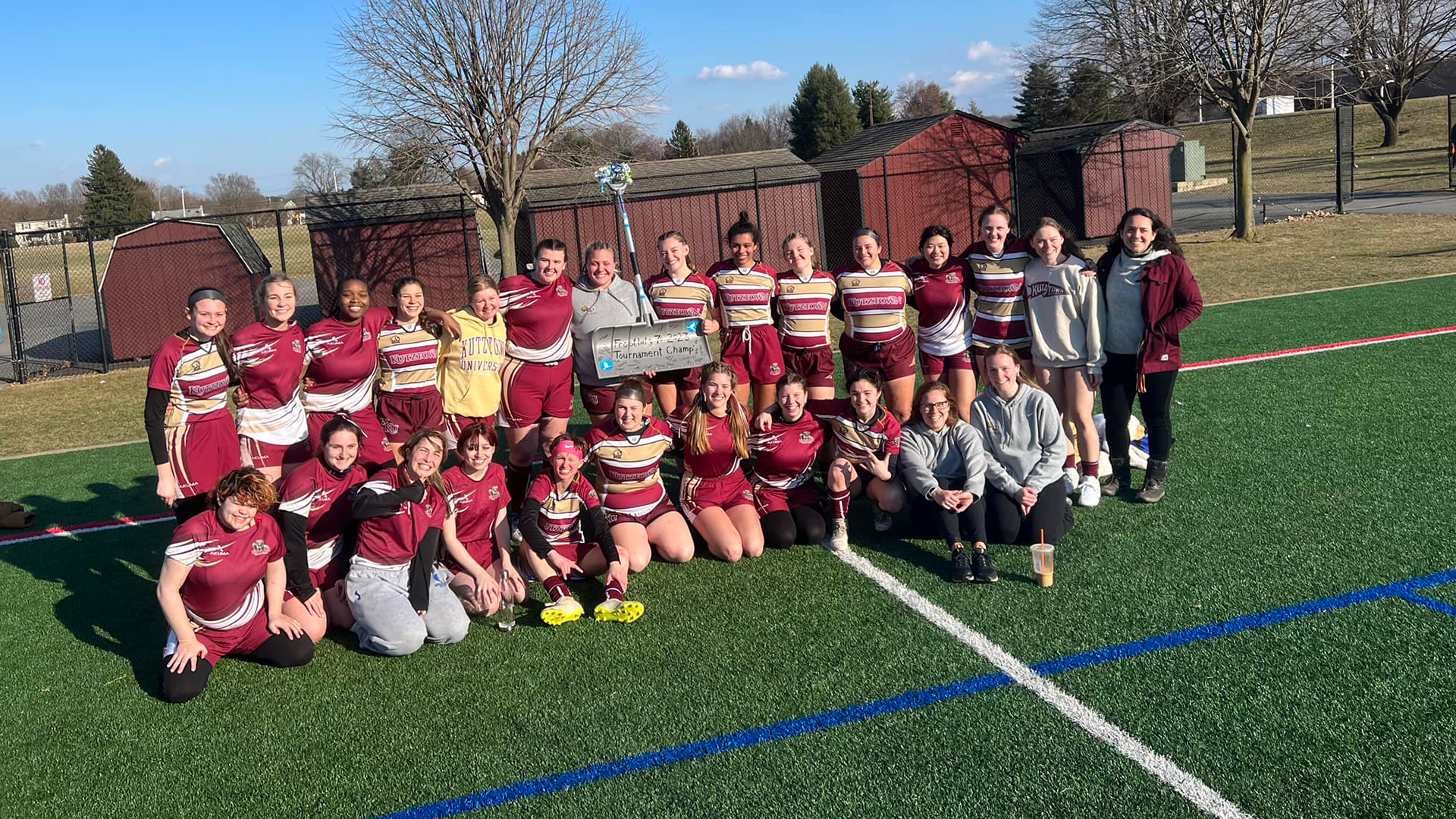 Kutztown women's rugby poses for a team photo after winning the Frostbite 7s Tournament February 26, 2023.