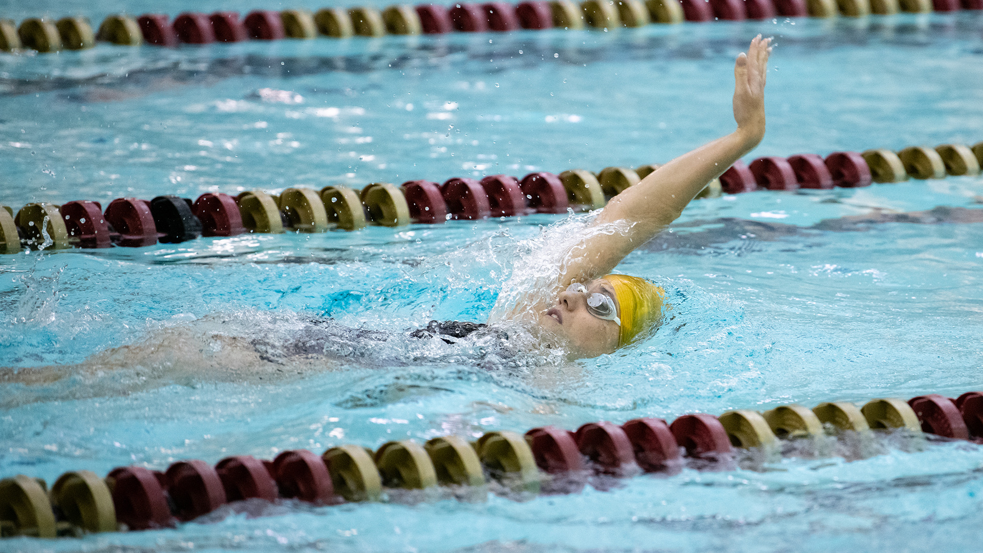 Kutztown's Annamarie Rodier swims the backstroke leg of the 400 IM during a dual meet against Millersville on Saturday, Nov. 9, 2024.