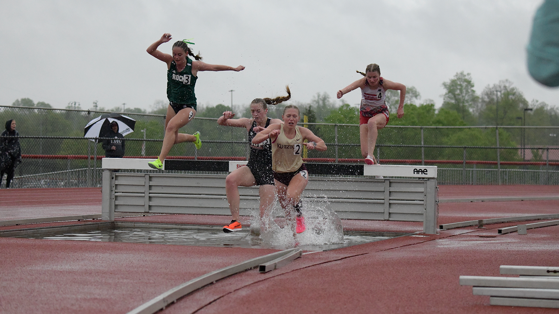 Sophia Knerr competing in the 3000m steeplechase at PSACs, 5/4/24