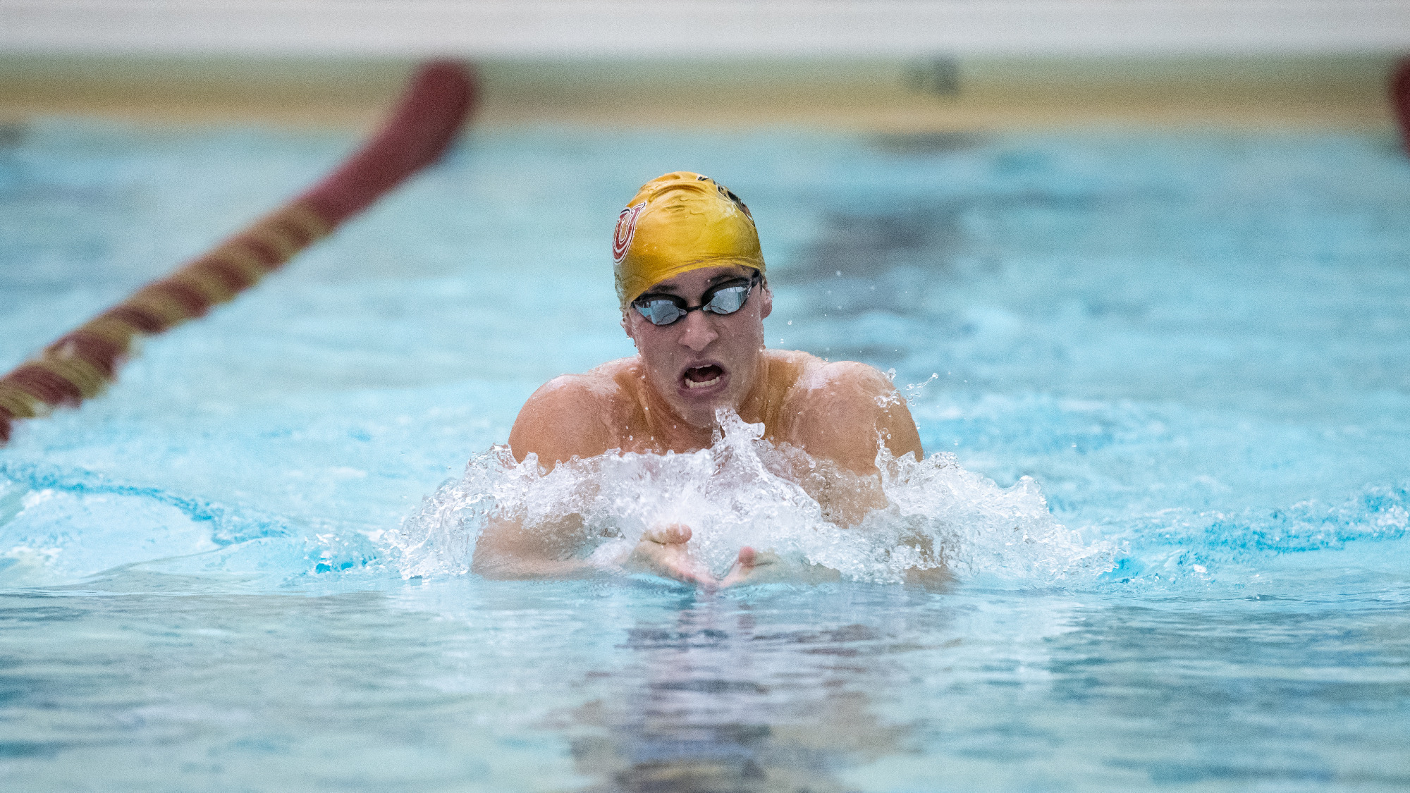 Kutztown's Theo Miksa competes in the 200-yard breaststroke during a NCAA swim meet against Franklin & Marshall on Saturday, Nov. 9, 2024.