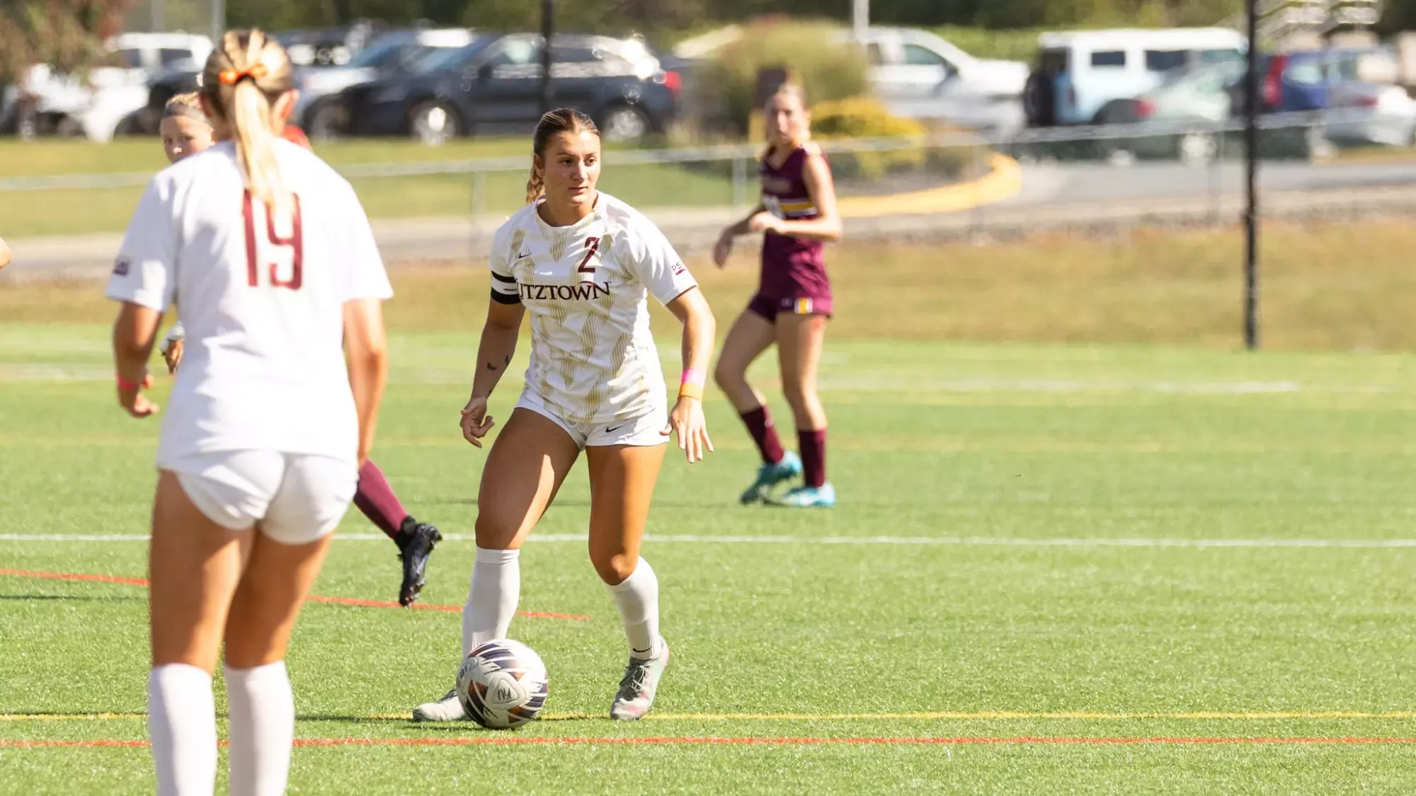Forward Corinne Morgan (2) looking to attack the defense in Kutztown's 1-0 win over No. 25 Bloomsburg.