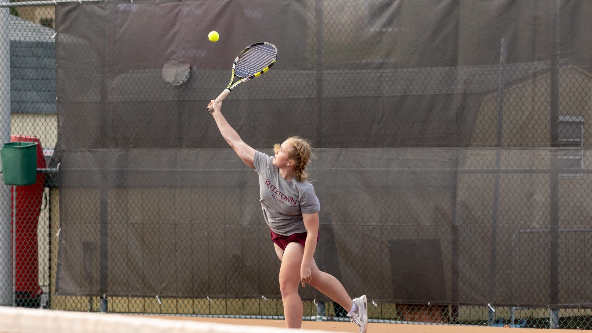 Ashlyn Phy of the Kutztown University women's tennis team serves during a match against Moravian on Wednesday, Oct. 15, 2025.