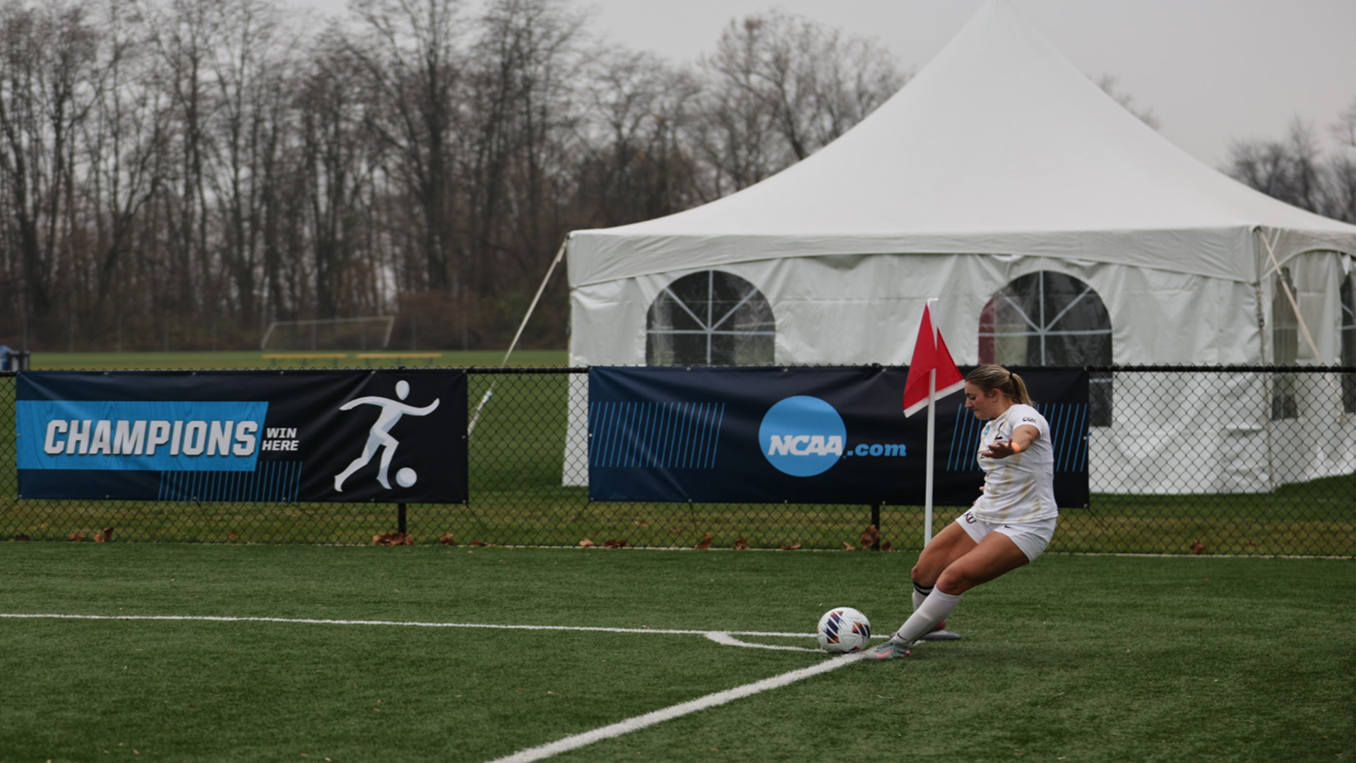 Corinne Morgan taking a corner vs Fairmont State NCAA R1 112125