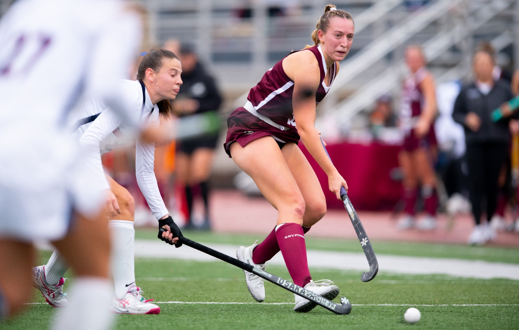 Grace Harrold carries the ball and looks to pass during the PSAC Championship game
