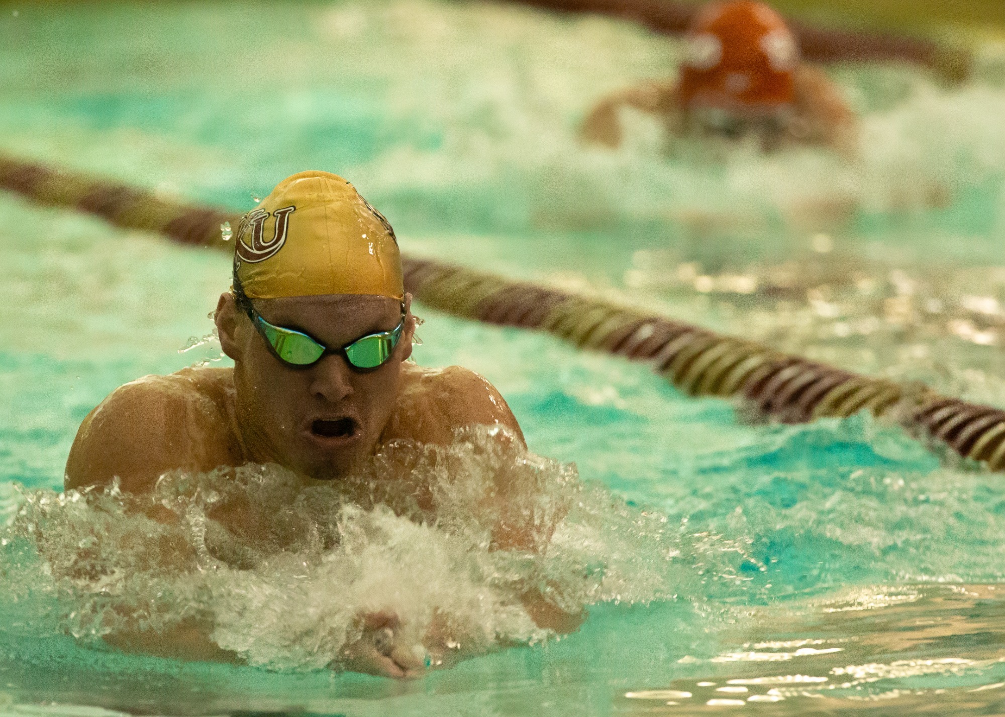 Kutztown men's swimming in the breaststroke vs. Edinboro, 11/1/25