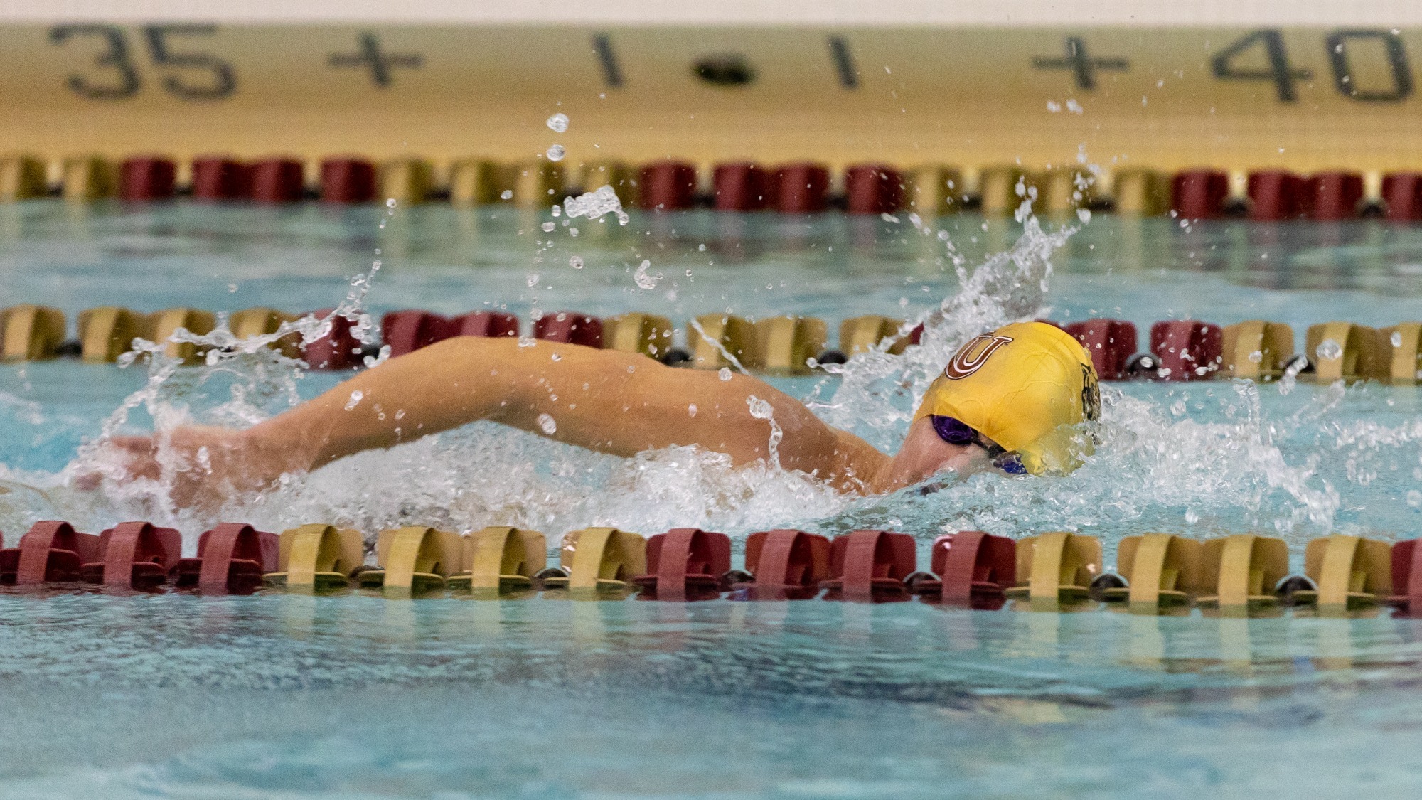 Andrew Pletz of the Kutztown University men's swim team competes in the 1000-yard freestyle during a meet against Bloomsburg and Edinboro on Saturday, Nov. 1, 2025.