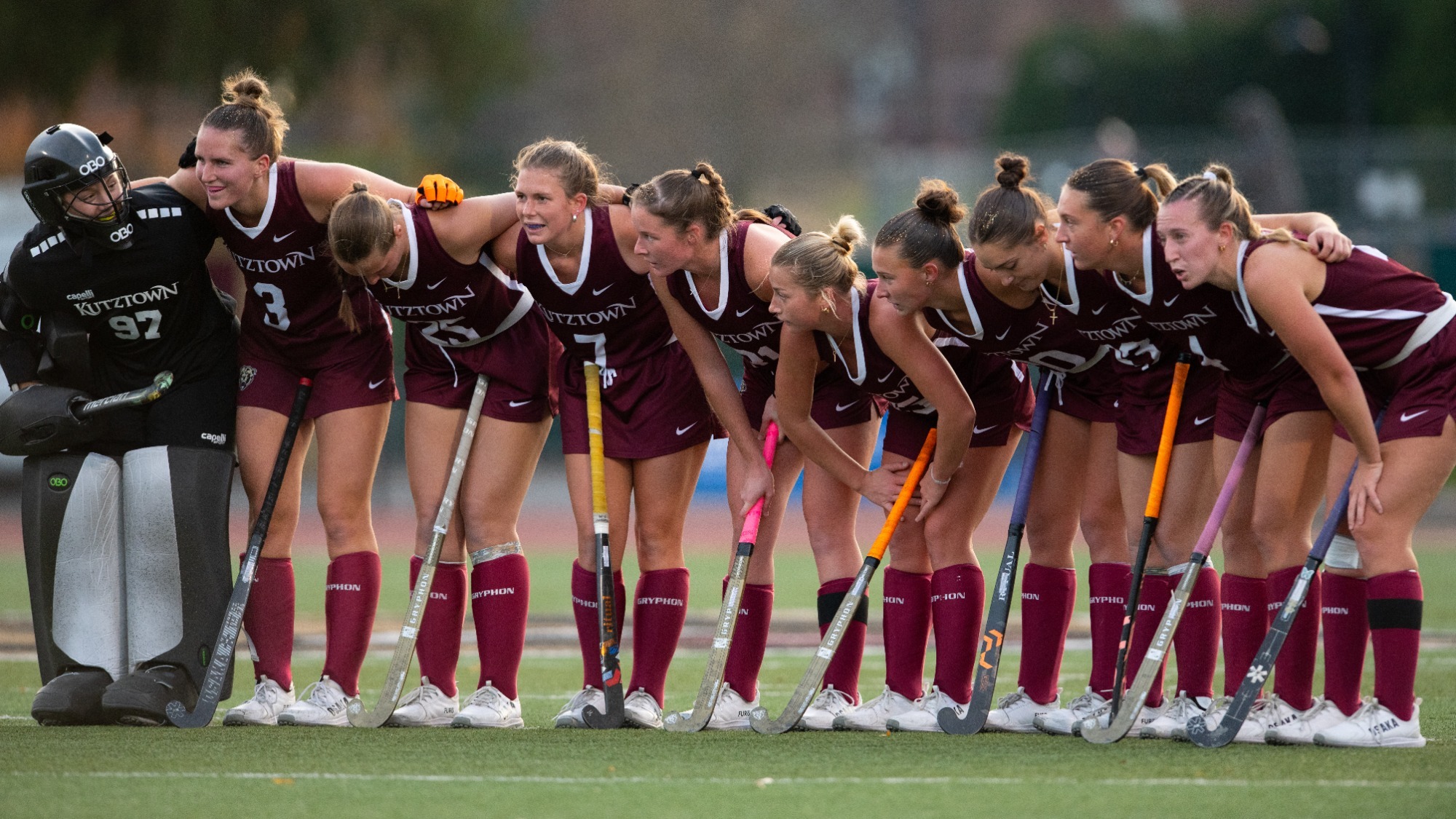 Team watches as Erin Gonzalez takes a Penalty Stroke opportunity vs. West Chester