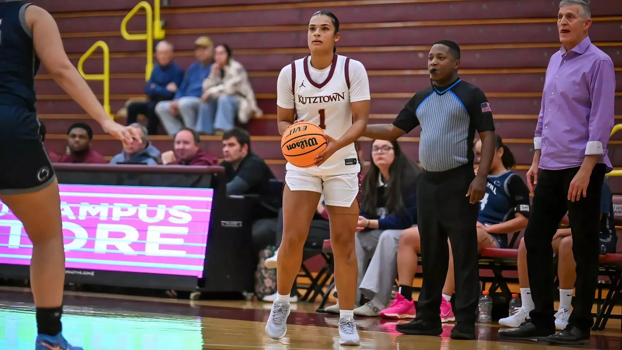 Danae Ellzy squaring up for a shot in Kutztown's win over Penn State Schuylkill 11-19-25