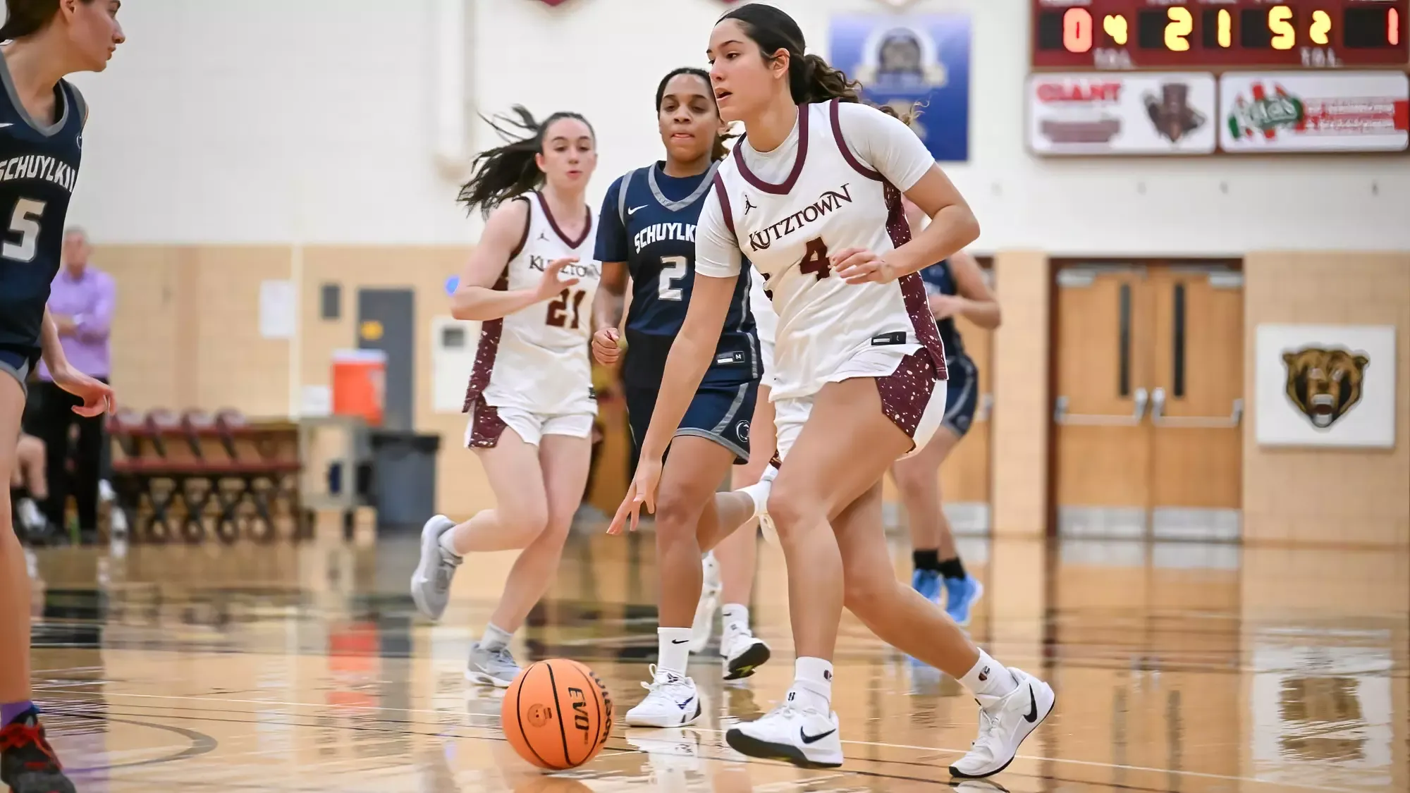 Josephine Vourliotis driving towards the basket in Kutztown's win over Penn State Schuylkill 11-19-25