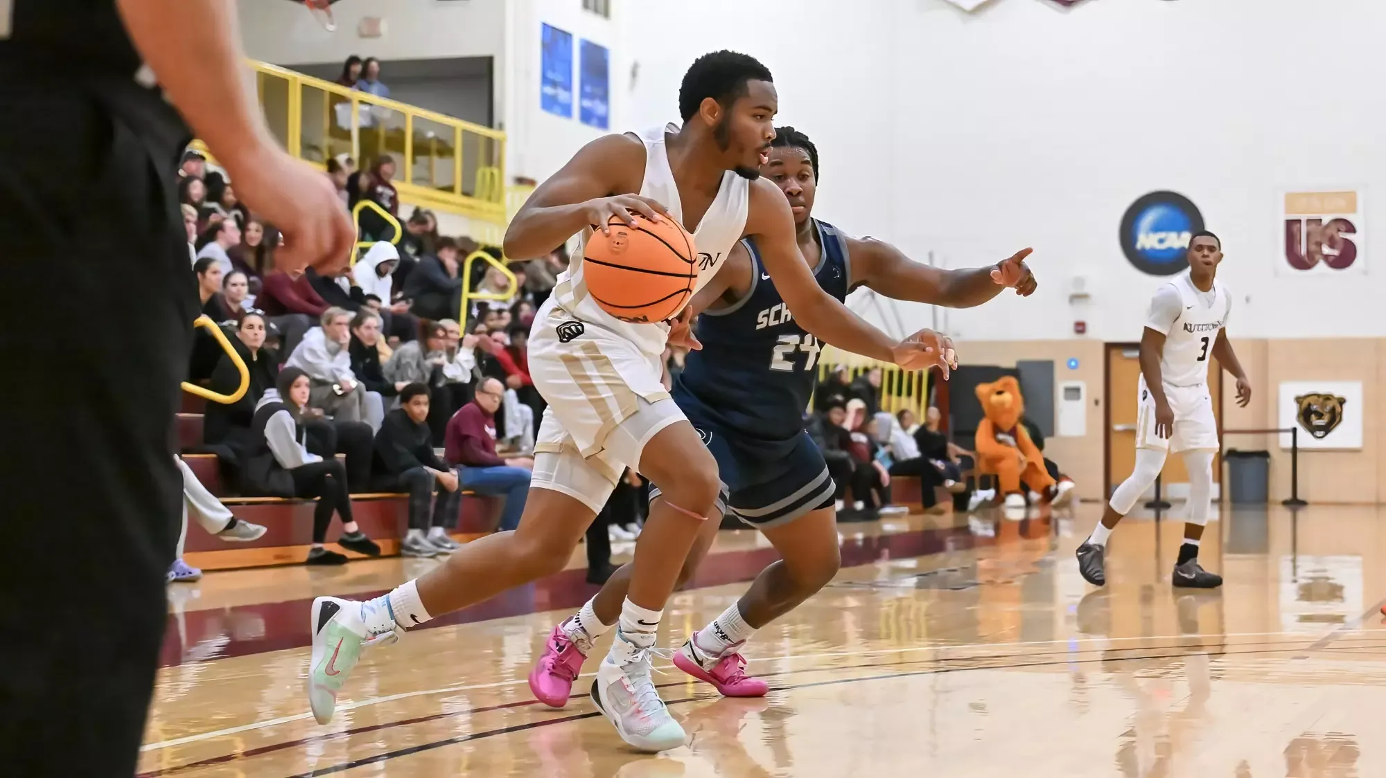 Yahmir Satterfield making a drive towards the basket in Kutztown's win over Penn State Schuylkill 11-19-25