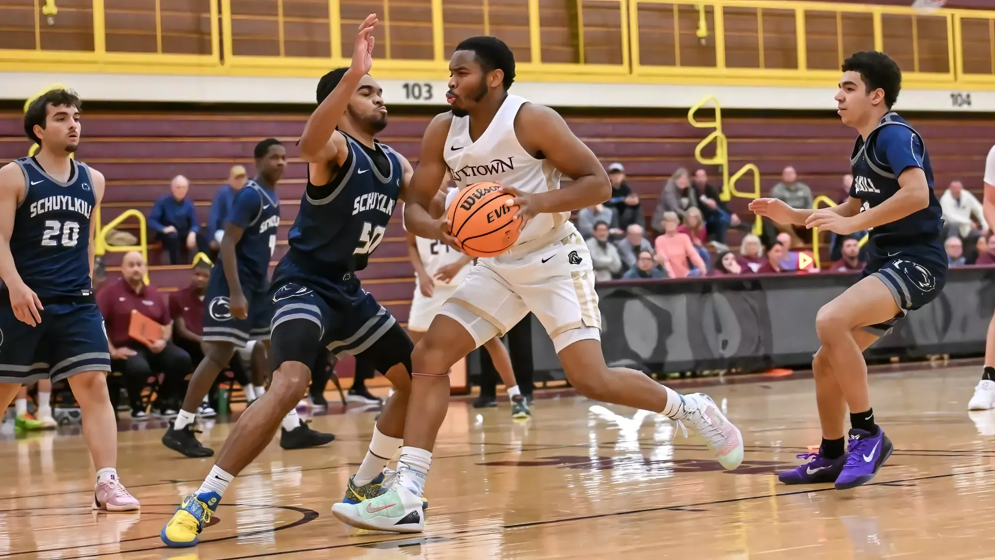 Yahmir Satterfield breaking through the defense in Kutztown's win over Penn State Schuylkill 11-19-25