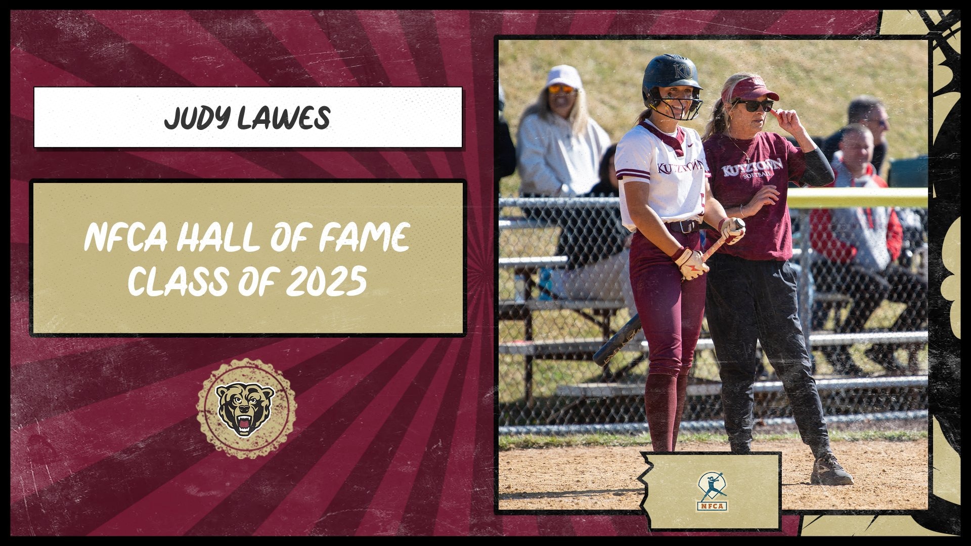 Kutztown softball head coach Judy Lawes 2025 NFCA Hall of Fame graphic