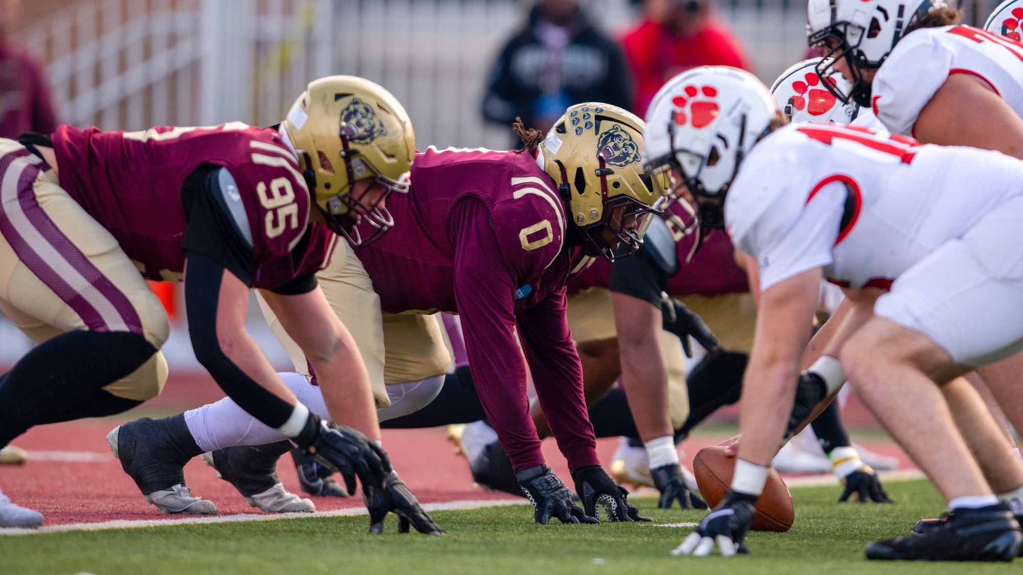 Kyree Butler (0) of the Kutztown University football game prepares for a snap in the Golden Bears' NCAA Division II semifinal game against No. 24 Frostburg State on Saturday, Dec. 6, 2025.
