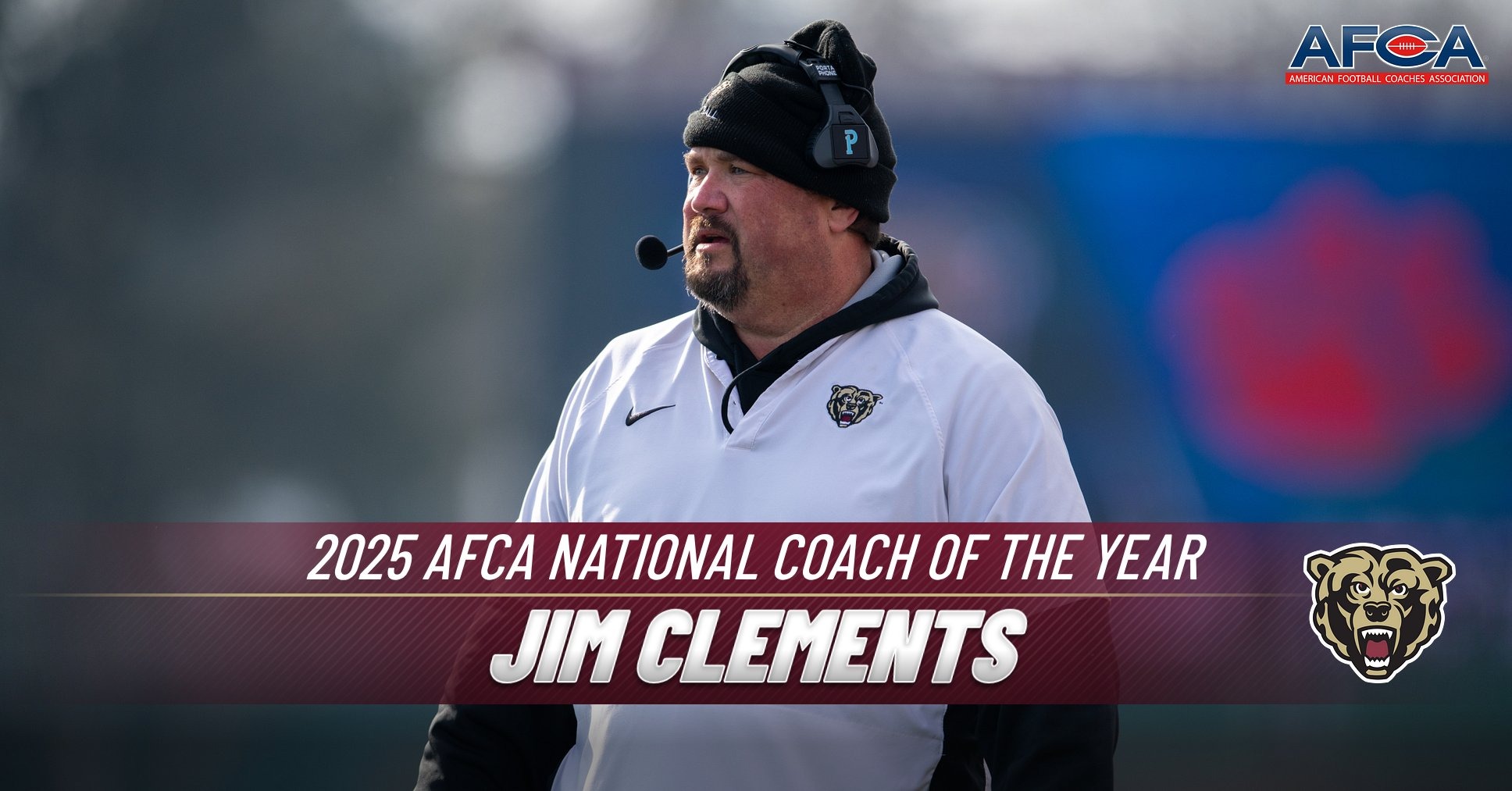 Graphic for Jim Clements earning 2025 AFCA National Coach of the Year