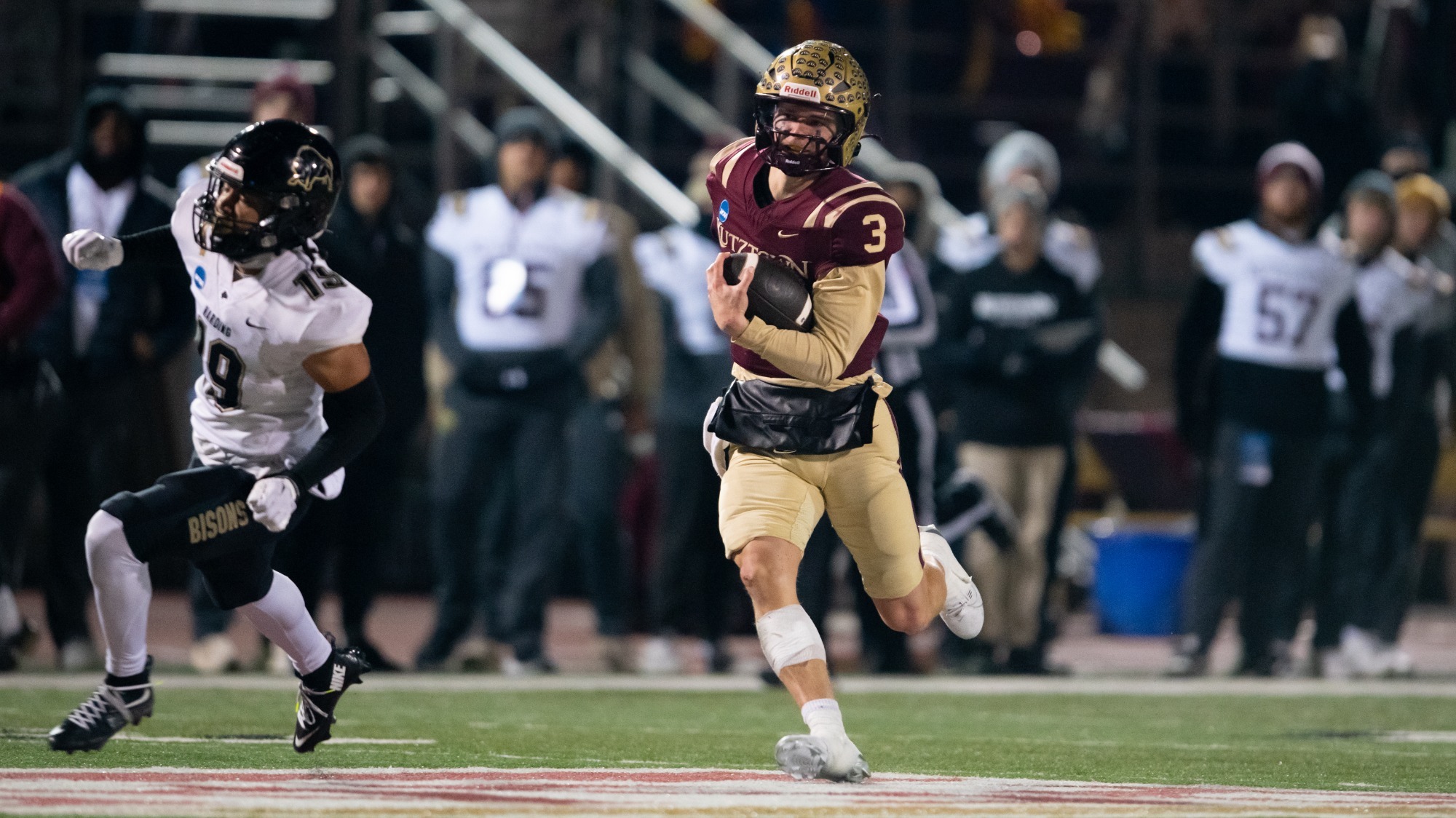 Judd Novak of the Kutztown University football team runs for a 74-yard touchdown during the Golden Bears' 49-27 loss to Harding in the NCAA DII semifinals at Andre Reed Stadium on Saturday, Dec. 13, 2025.