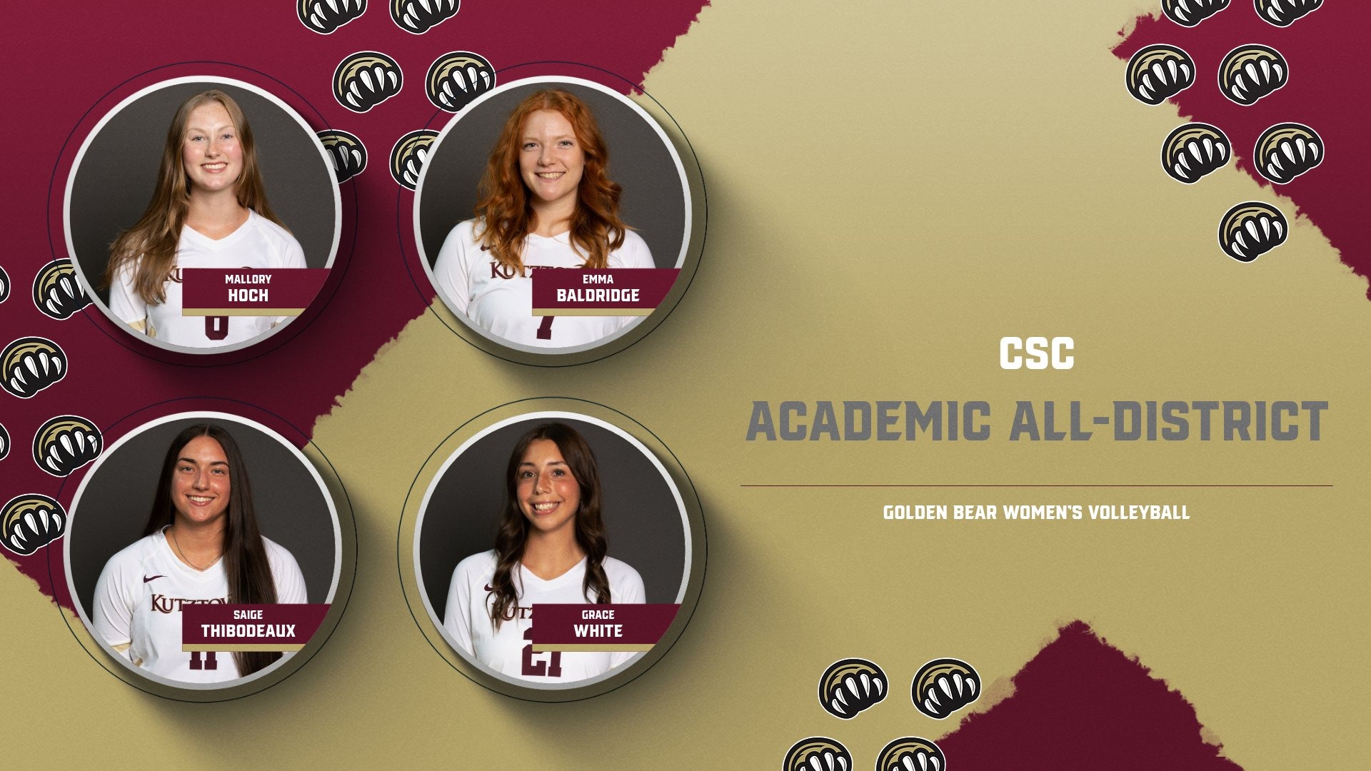 Kutztown women's volleyball 2025 CSC Academic All-District team