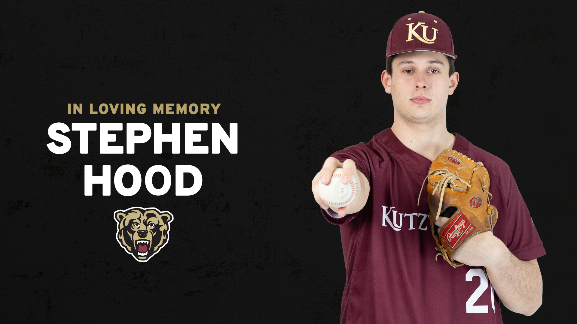Image honoring the life and memory of Kutztown University baseball student-athlete Stephen Hood, who passed away on Tuesday, Dec. 23, 2025, following a car accident.
