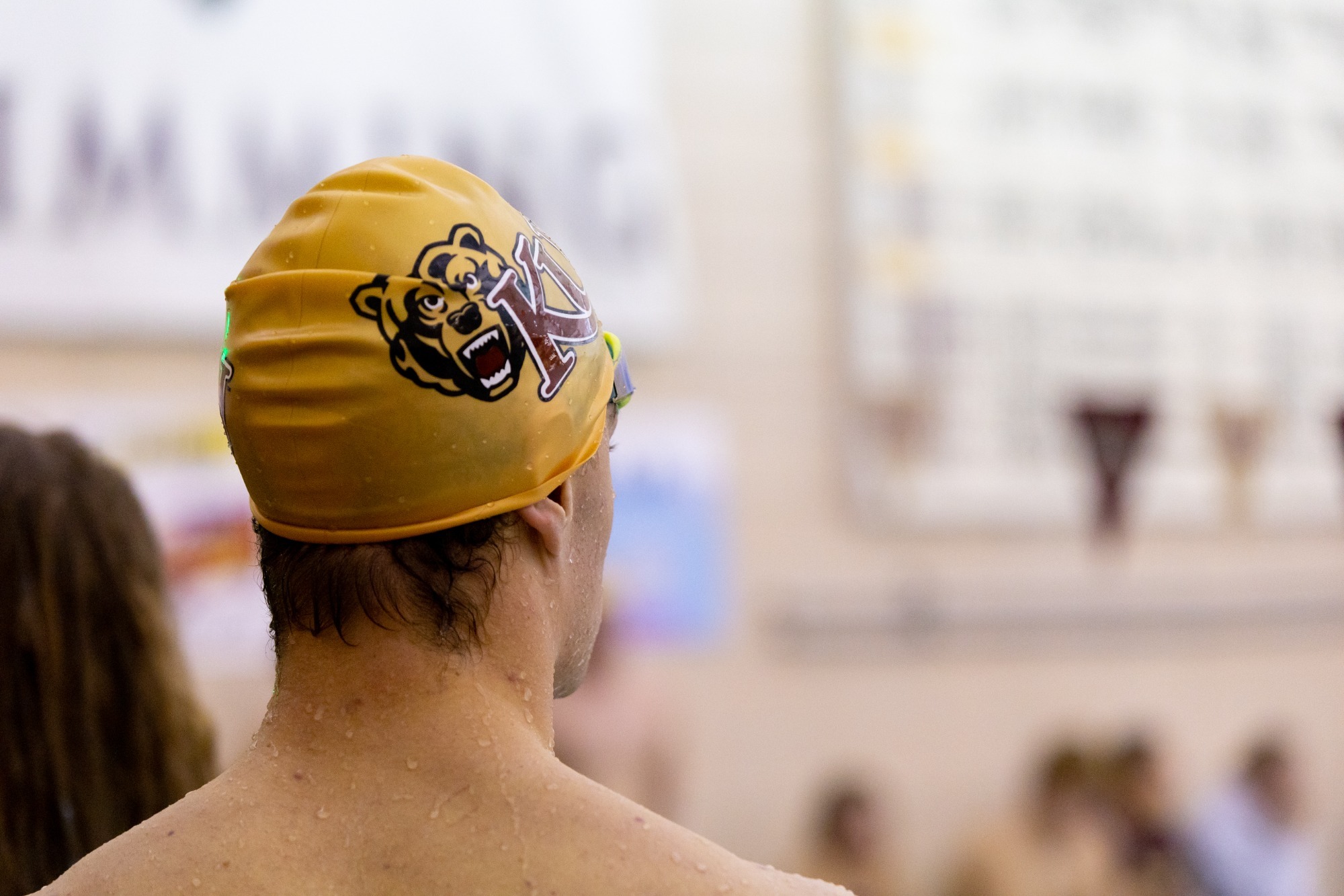 Kutztown men's swimming waiting for the next heat vs. Bloomsburg, 11/1/25