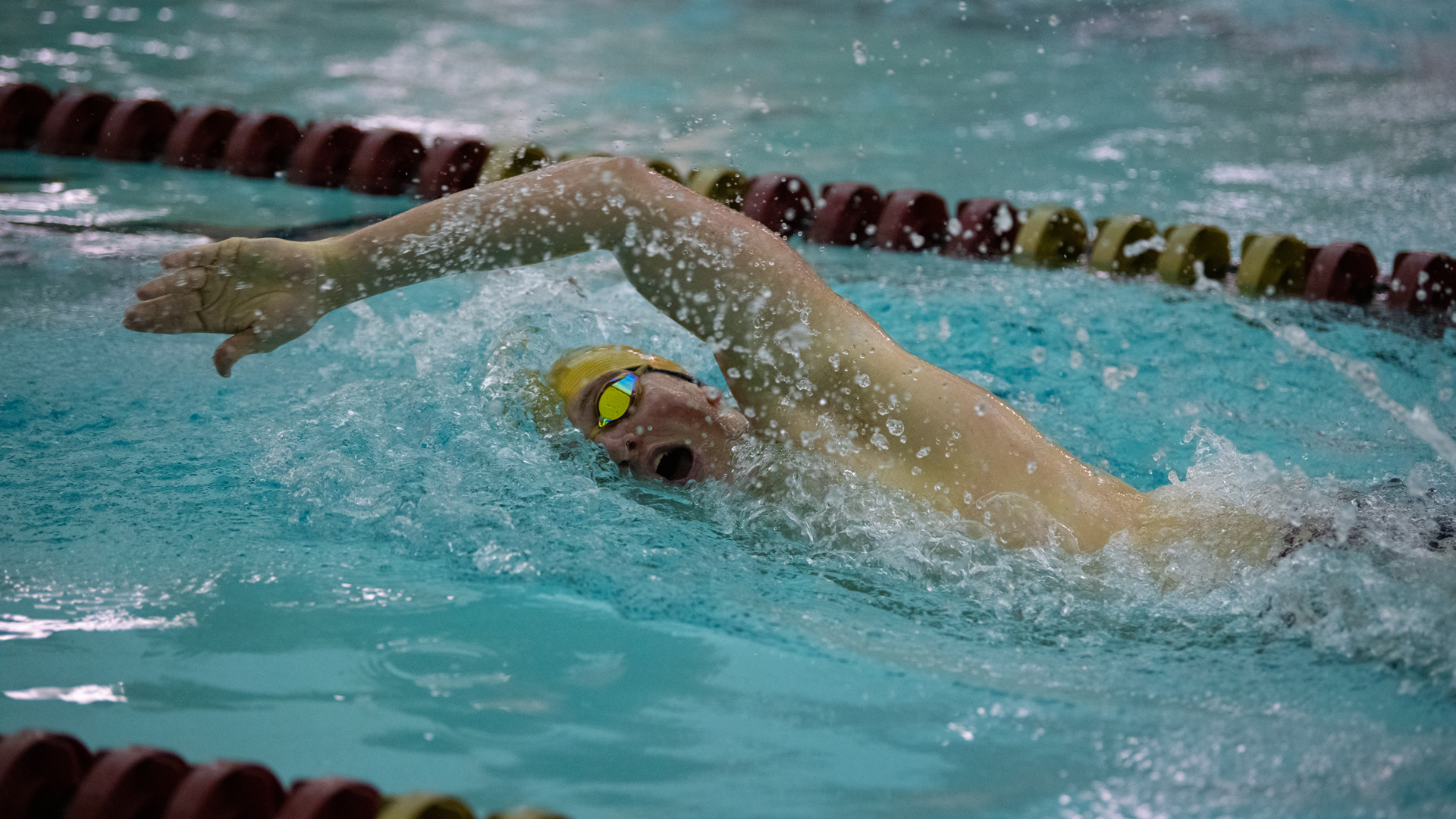 Kutztown's Colby Orndorf competes in the 200-yard freestyle during a non-conference dual meet against Ursinus on January 17, 2025.