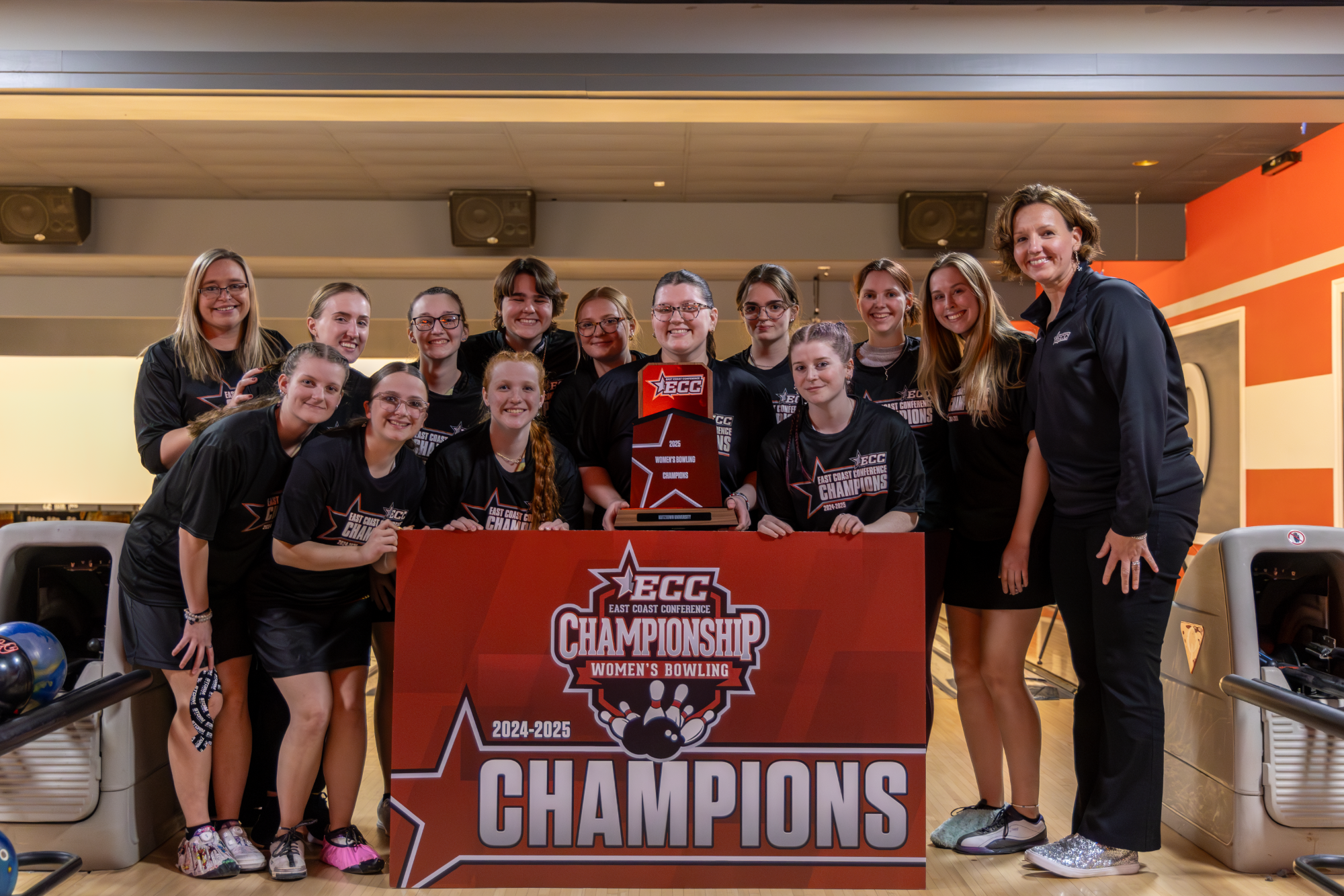 2025 ECC Champion KU Bowling team (& commish) at ECC Championships 032325