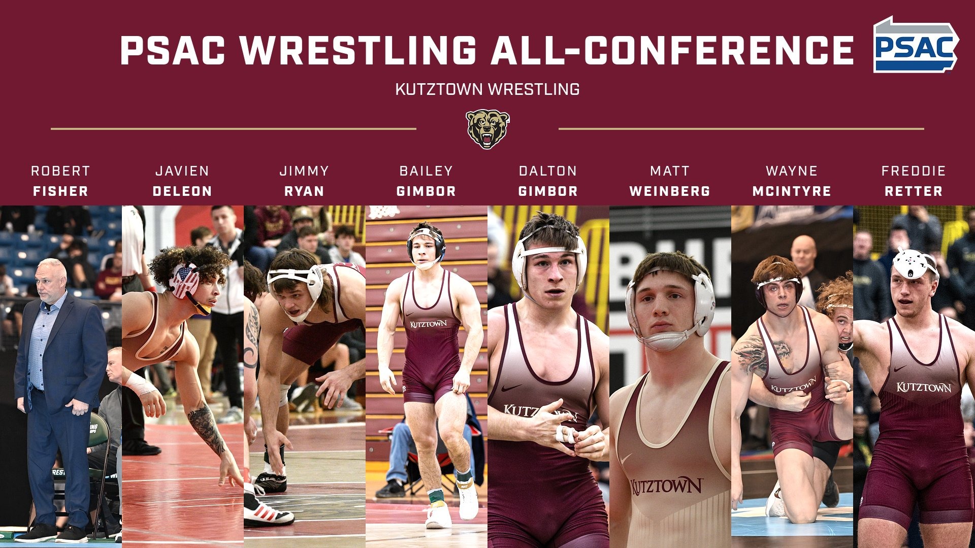 7 student athletes: DeLeon, Ryan, Gimbor brothers, Weinberg, McIntyre, Retter & Coach Fish