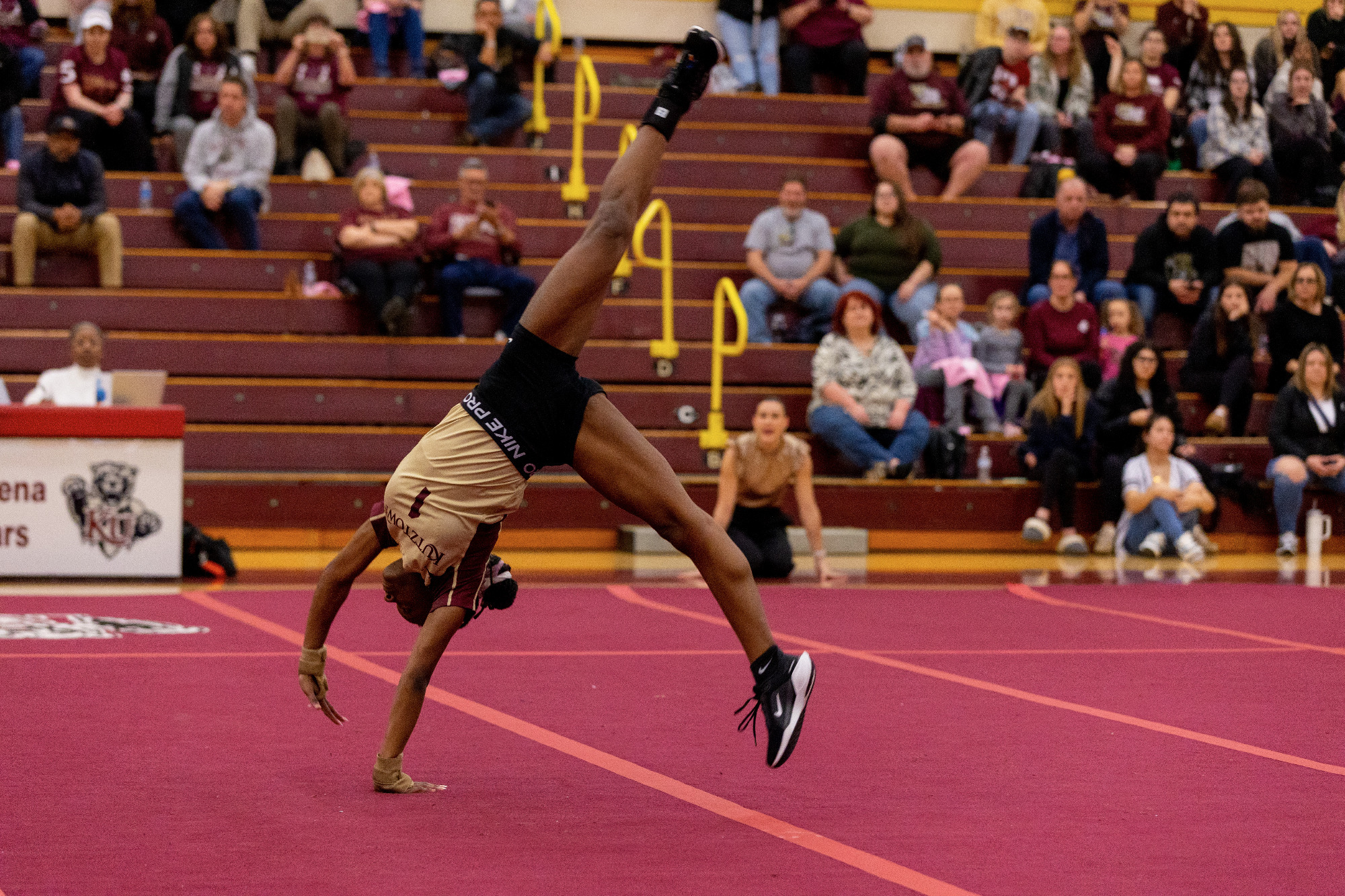 Kutztown University's Tiffani Lincoln competes in an acrobatics & tumbling meet against Stevenson on Feb. 27, 2025.