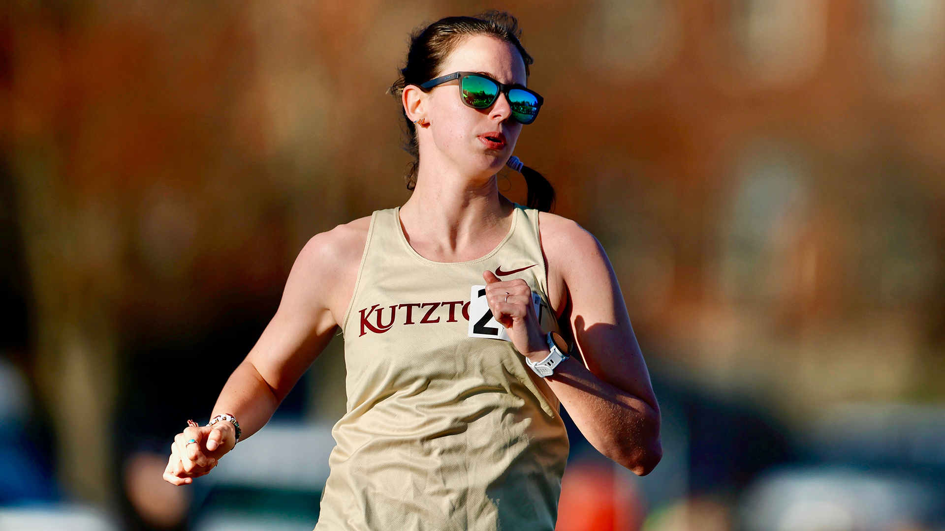 Jensen Kraft of the Kutztown University women's track & field team competes in the 3000 meter run at the Bucknell Bison Outdoor Classic on Sunday, April 13, 2025.