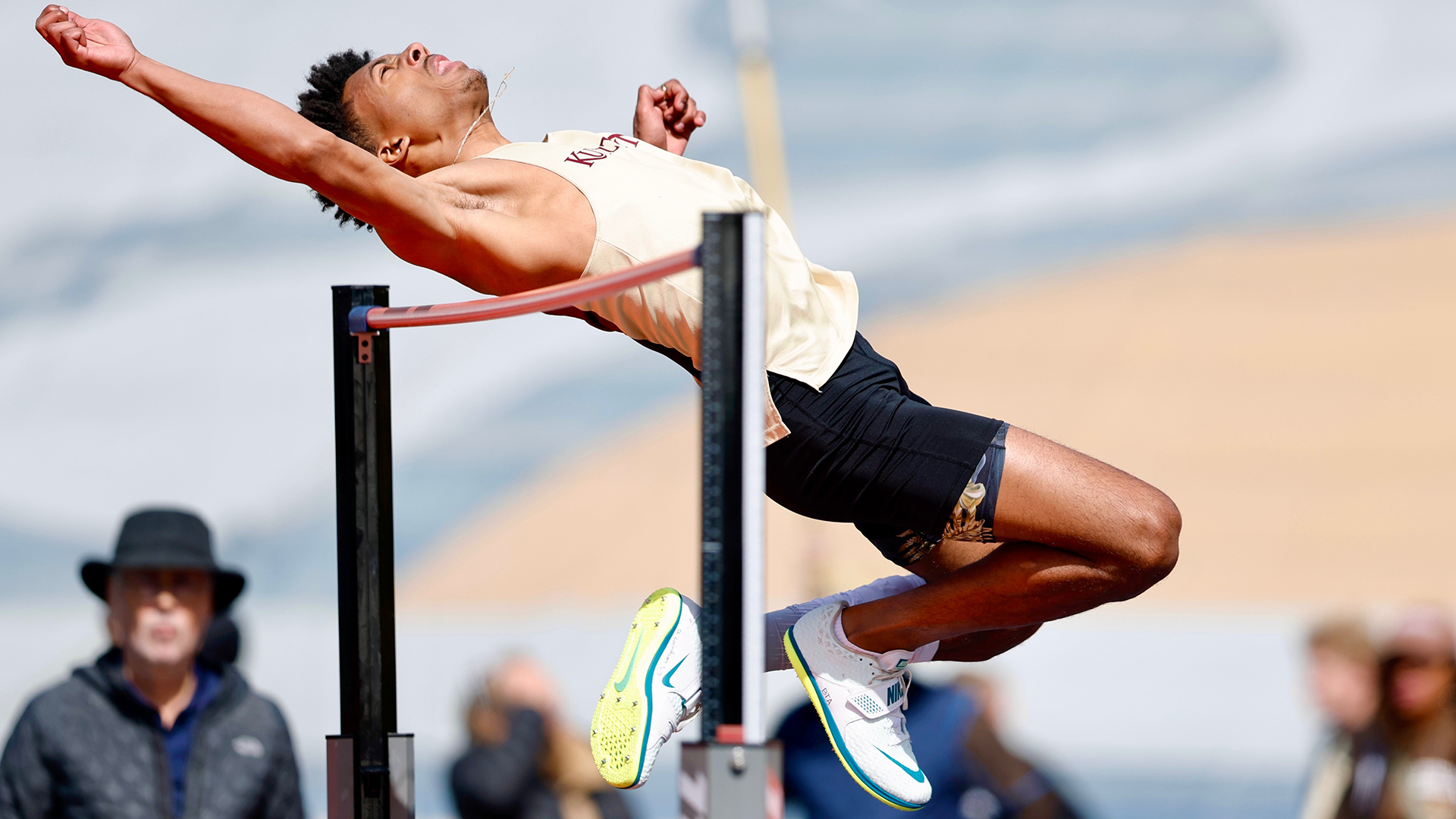Kyle Archie of the Kutztown University men's track & field team competes in the high jump invite at the Bucknell Bison Outdoor Classic on Sunday, April 13, 2025. Archie went on to win the event with a best jump of 2.03m. 