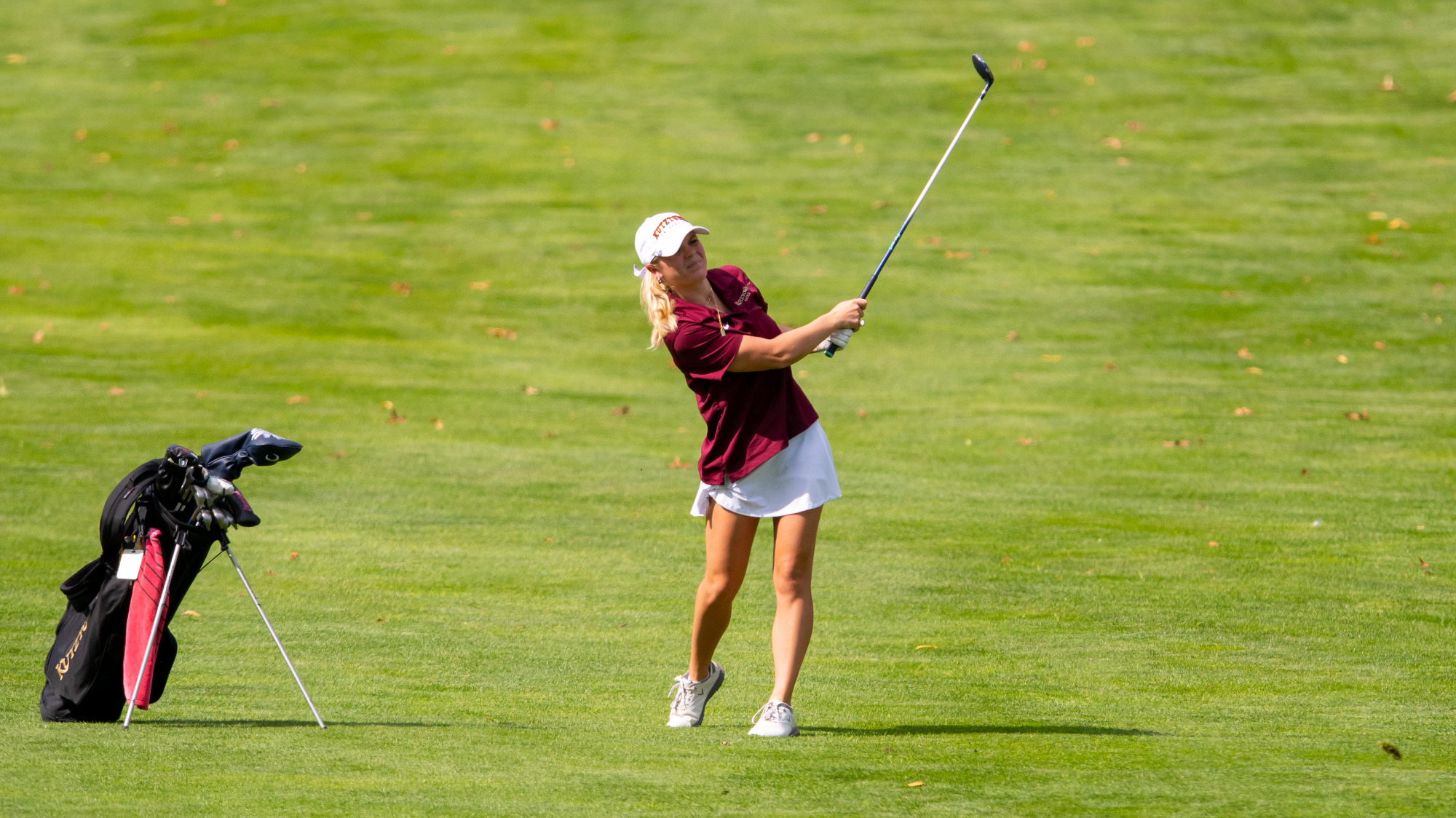 Alivia Miesowitz of the Kutztown University women's golf team hits a shot during the Kutztown Fall Invitational at Moselem Springs Golf Club on Oct. 7, 2024.